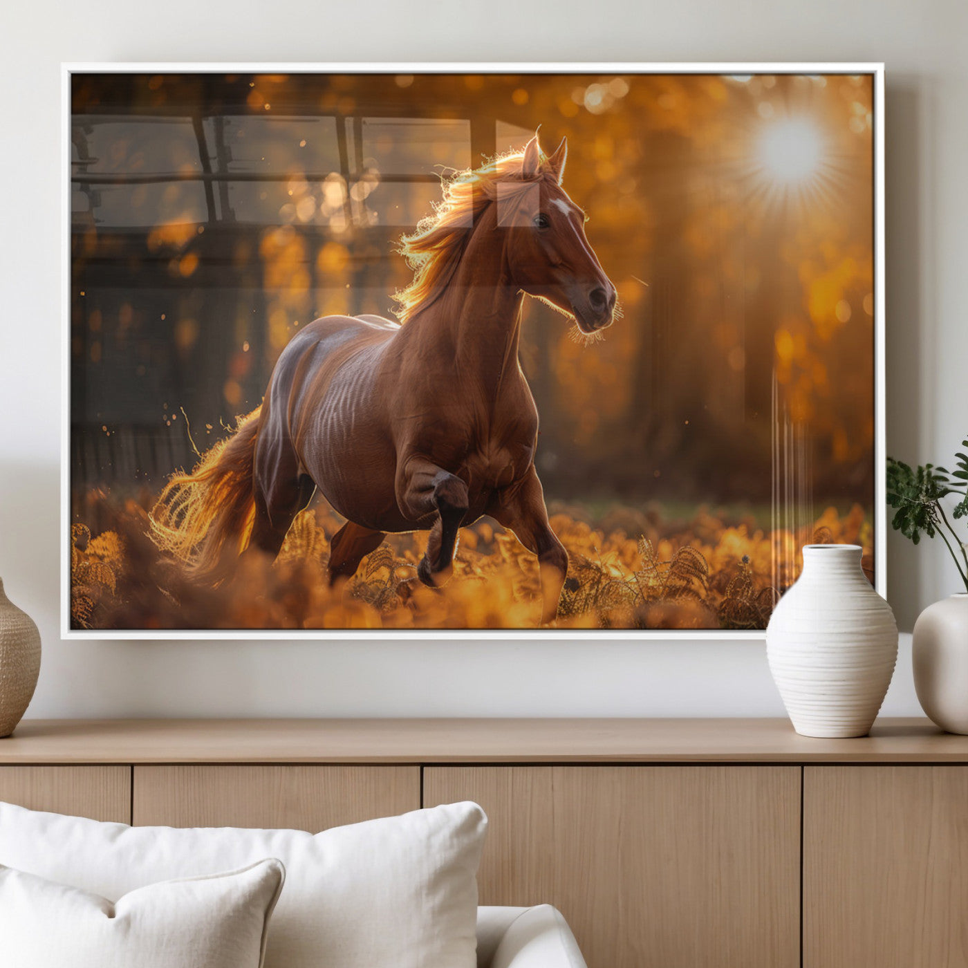 92144-MGV-FP-36X24-3P_White-Running Horse Sunset Forest Wall Art Canvas Print