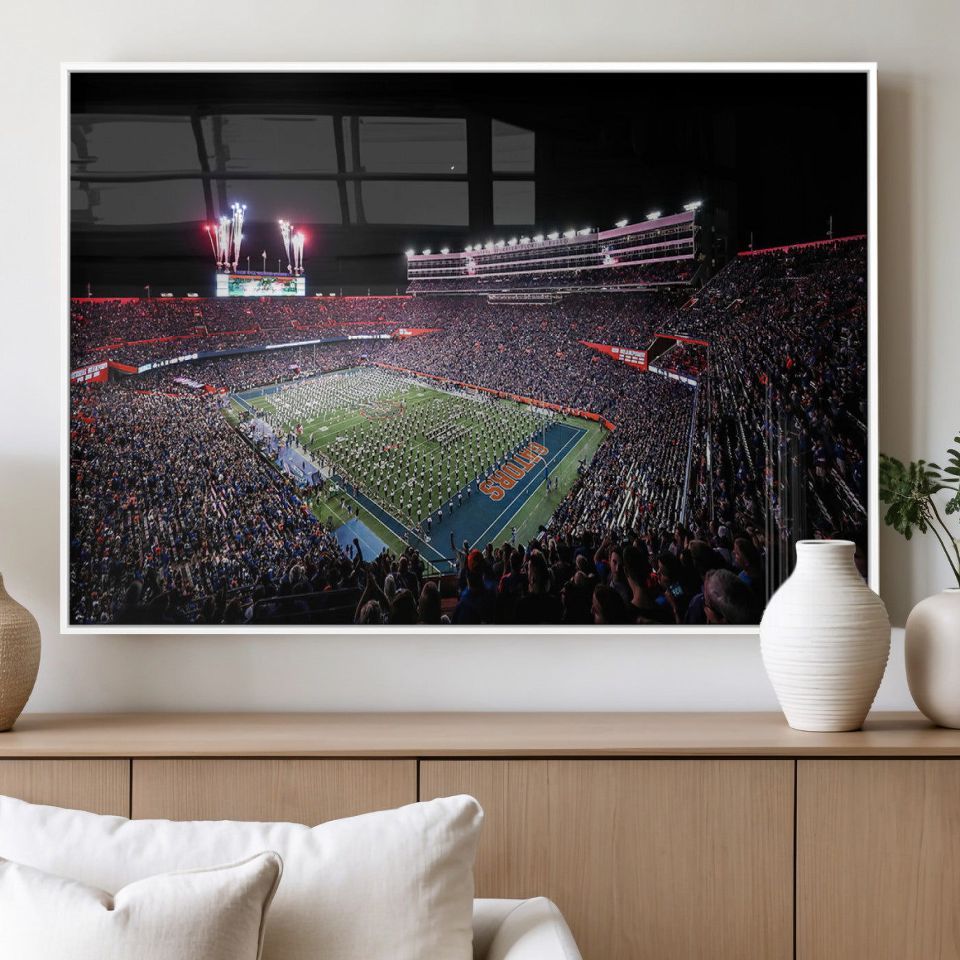 MGV-FP-36X24-3P - Ben Hill Griffin Stadium Night Game Triple Canvas Wall Art - Florida Gators Football Match