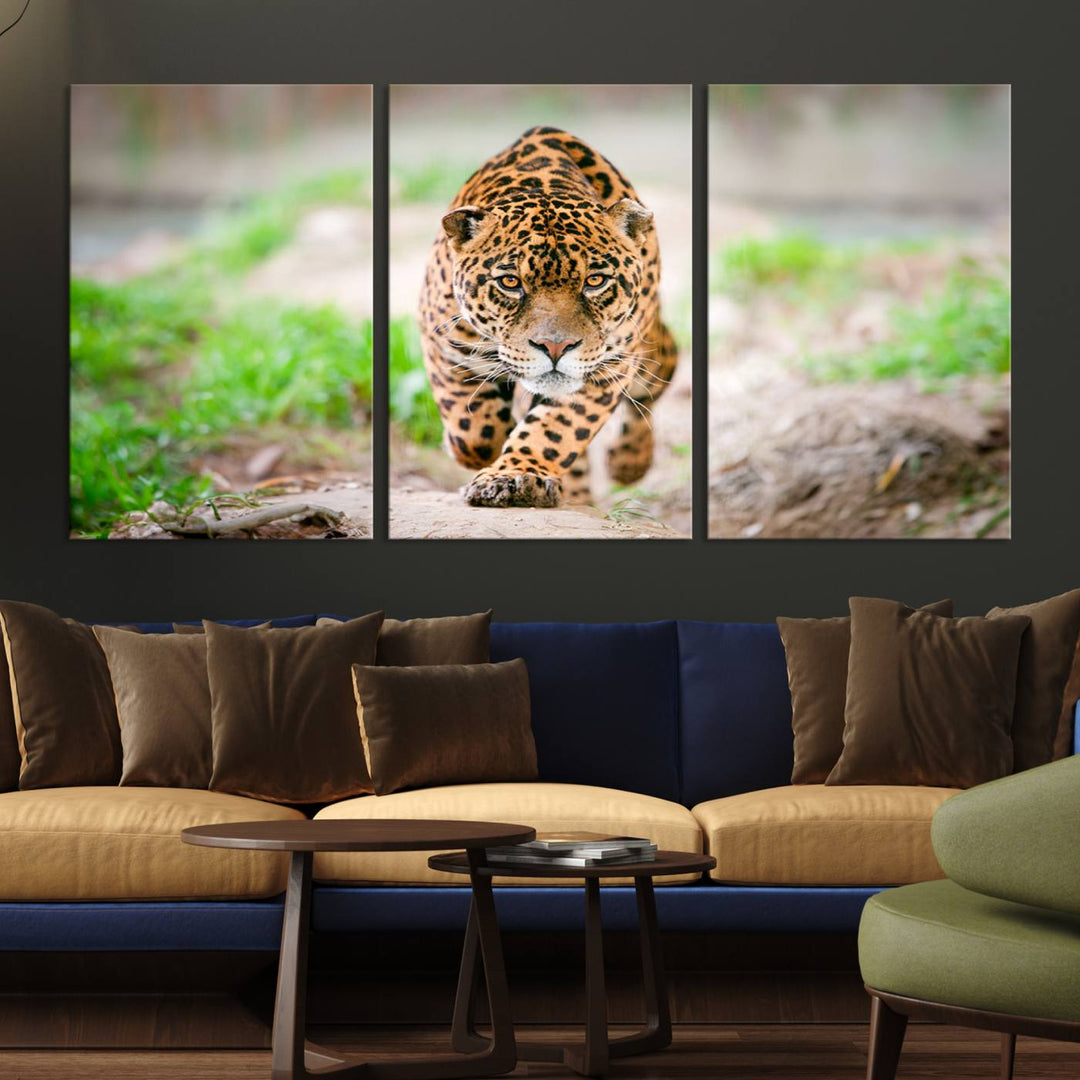 Leopard on the Prowl - Stunning Large Framed Canvas Wall Art for Living Room, Bedroom, or Office Décor, Vibrant Wildlife Print, Ready to Hang