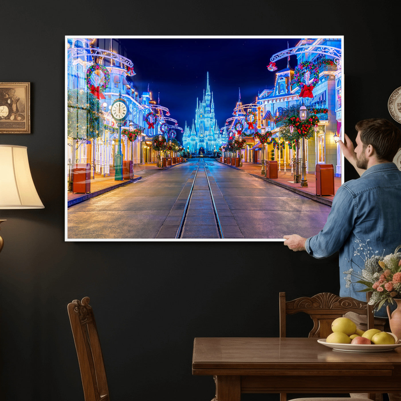 12470-MGV-CV-36X24 - Disney Castle Wall Art – Large Magic Kingdom Canvas Artwork, Fairytale Design, Kids Room Christmas Decor for Home, Office