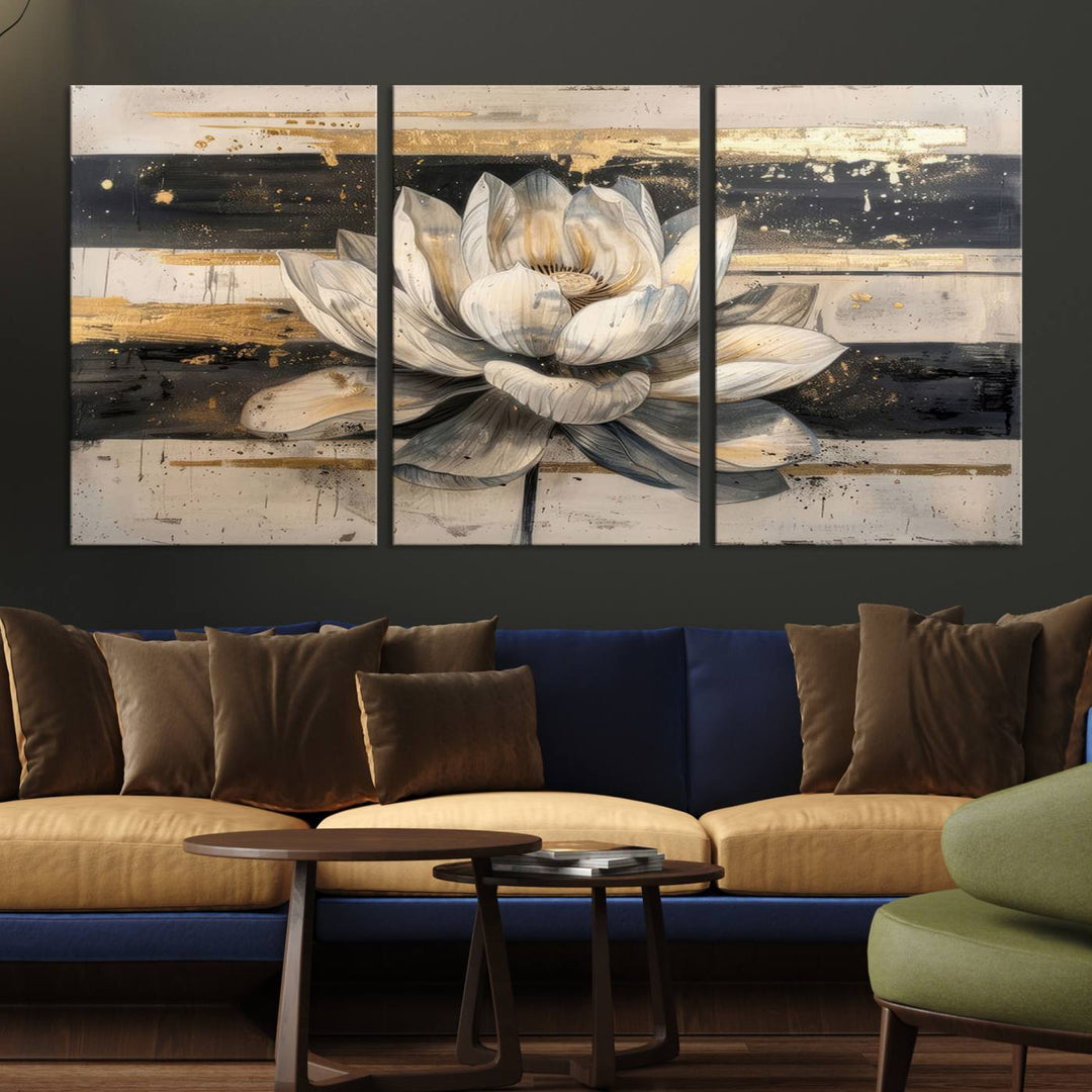 Abstract Lotus Flower Wall Art Canvas Print, Meditation Yoga Room Wall Art