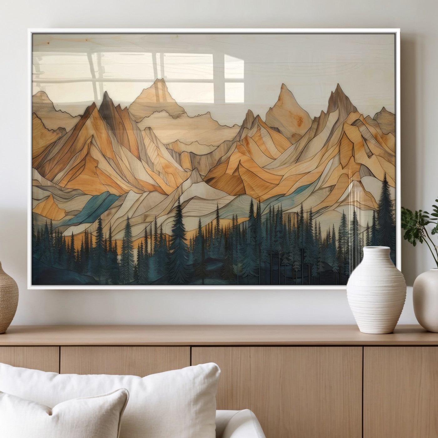 31576-MGV-FP-36X24-3P_White-Rustic Wood Mountain Wall Art Print | Triptych Giclee Print Featuring Handcrafted Forest and