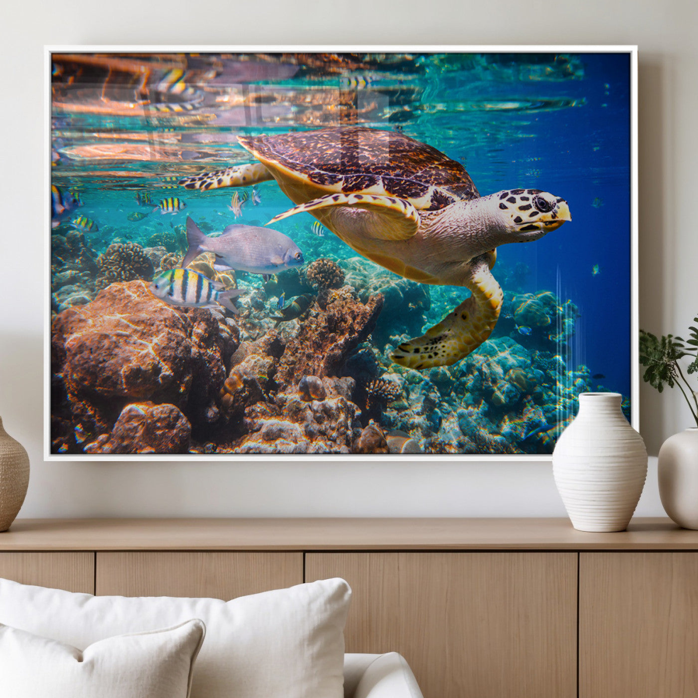MGV-FP-36X24-3P - Sea Turtle Wall Art Canvas Print – Vibrant Ocean Coral Reef Décor, Ready to Hang