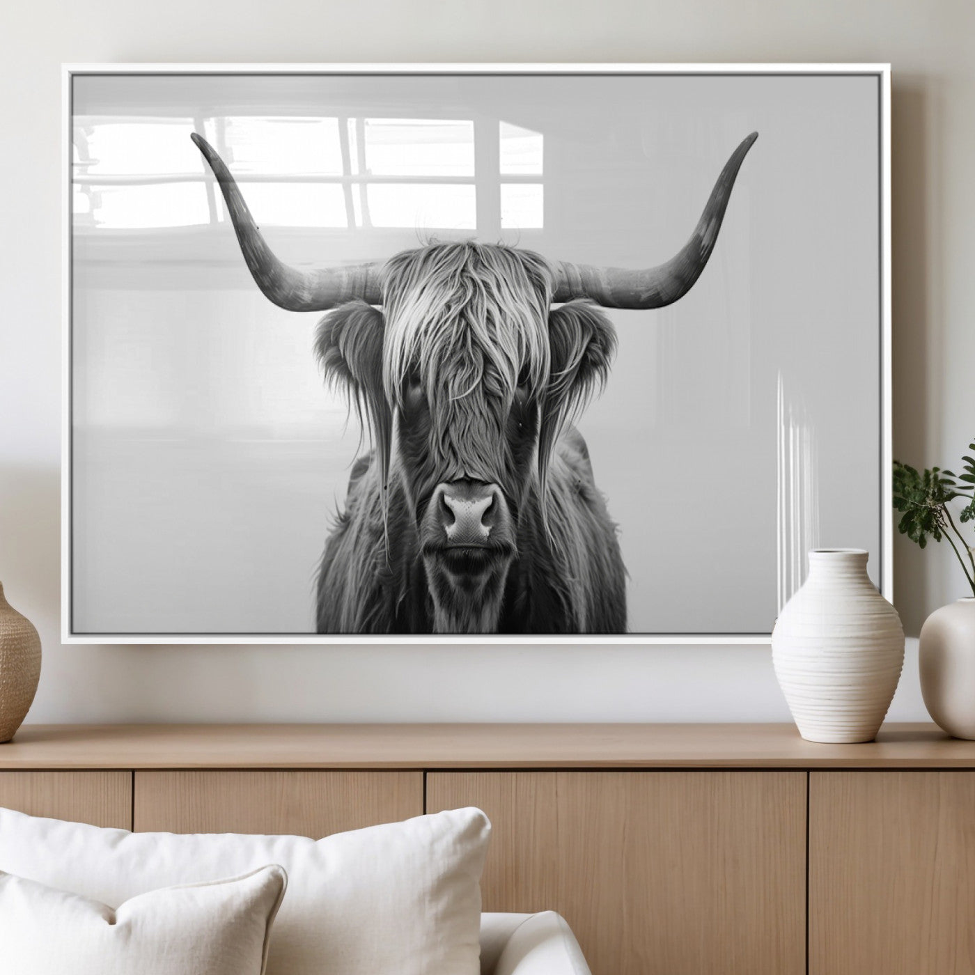 MGV-FP-36X24-3P - Highland Wall Art Canvas Print – Minimalist Black and White Farmhouse Décor, Ready to Hang