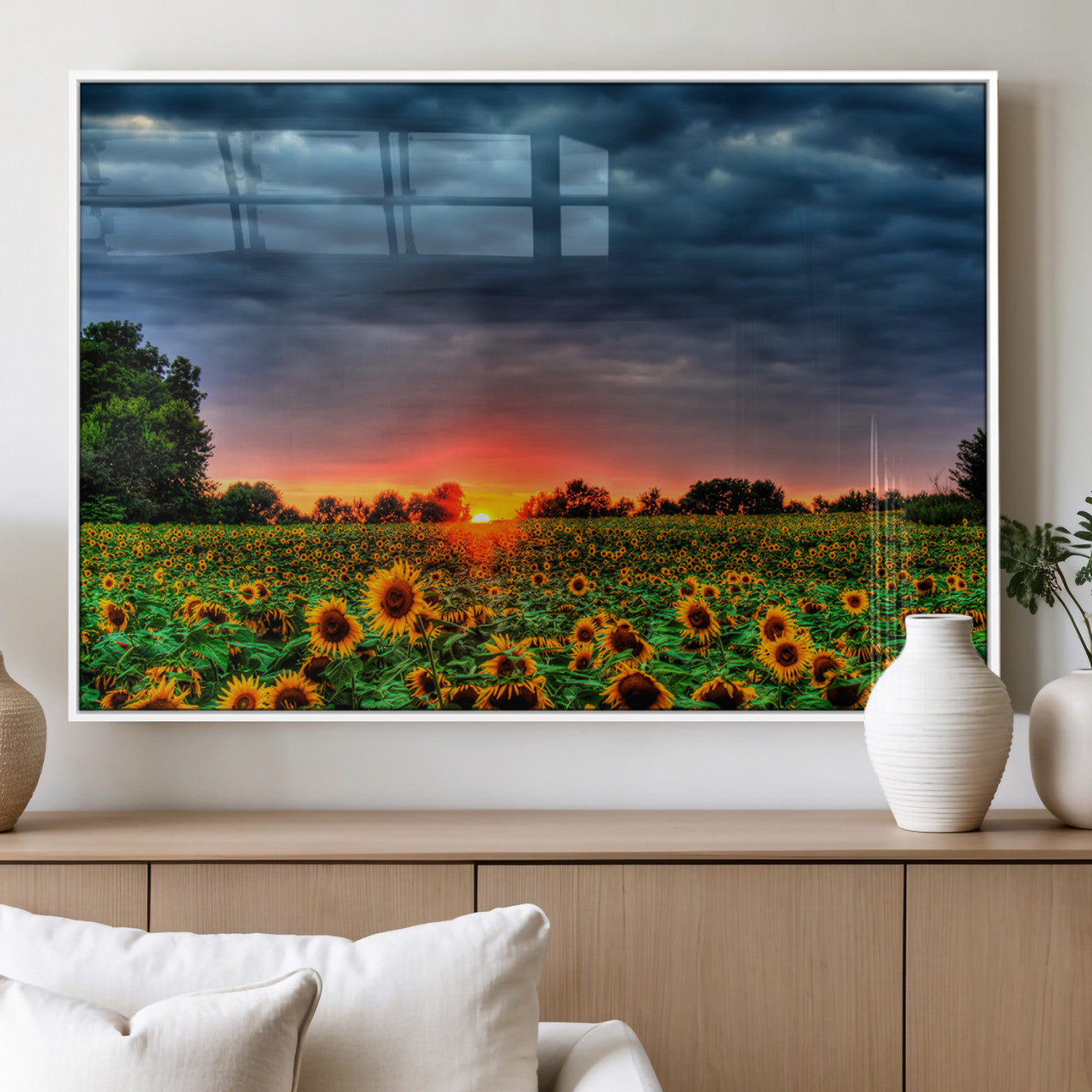 MGV-FP-36X24-3P - Golden Sunflower Field at Sunset – Breathtaking Sky and Vibrant Flowers, Ready to Hang Wall Art