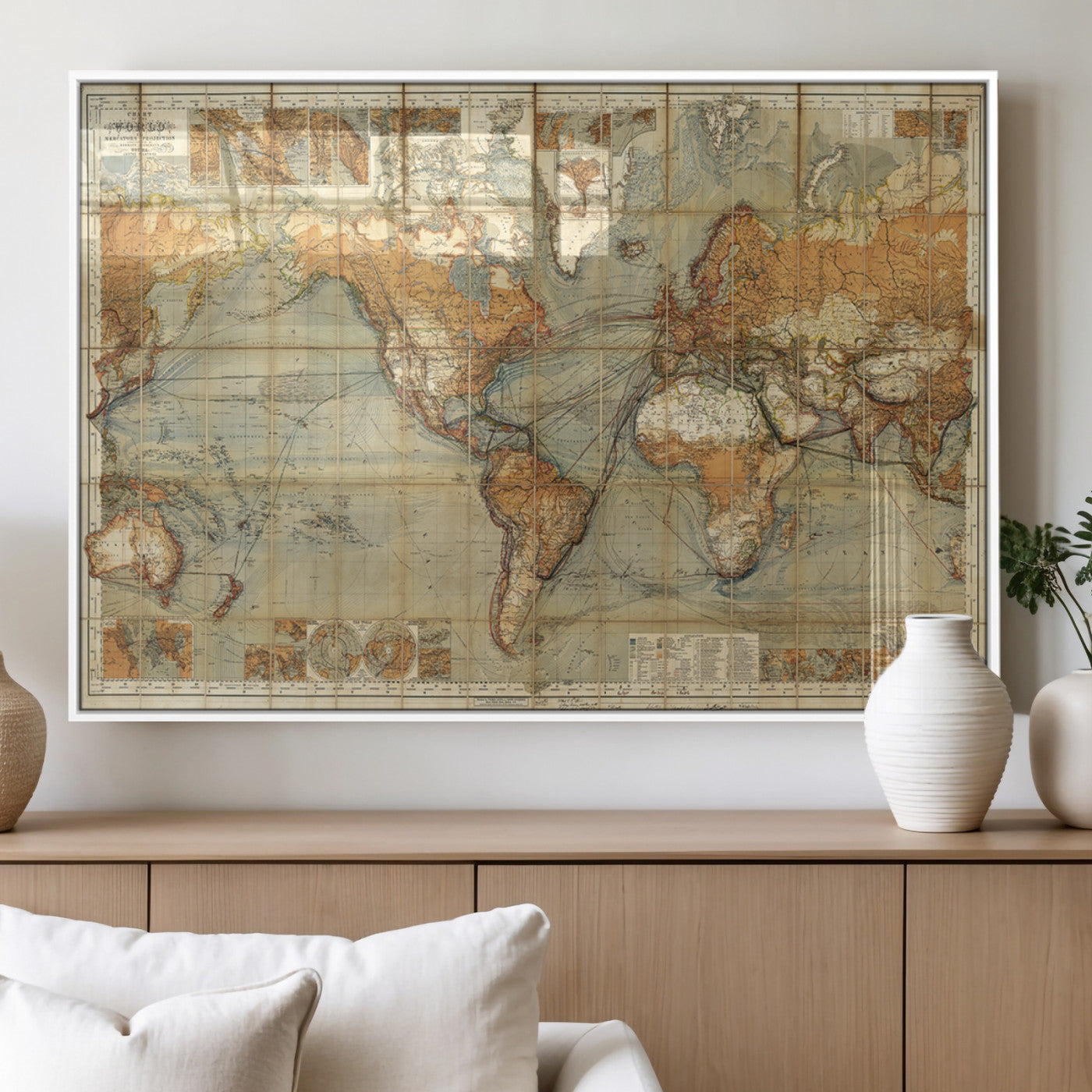 MGV-FP-36X24-3P - Push Pin World Map Canvas Print – Framed Wall Art for Couples to Track Their Travels – Anniversary