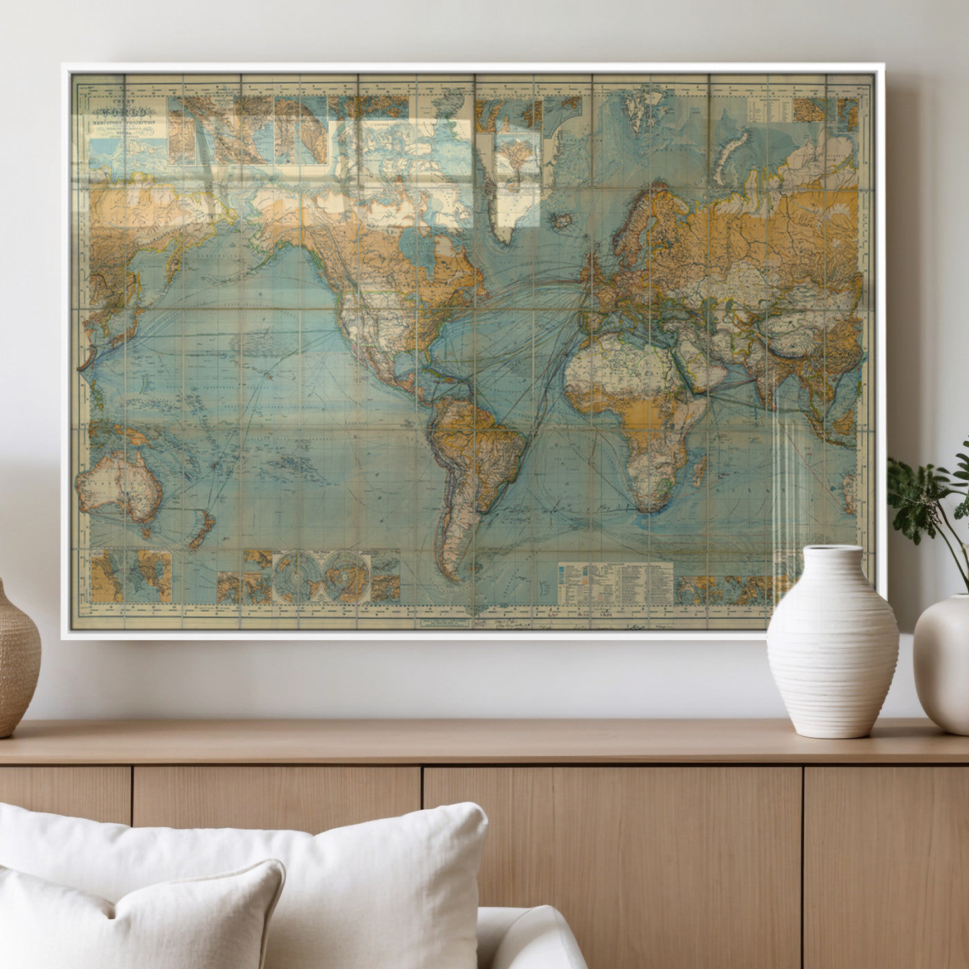MGV-FP-60X30-3P - Push Pin World Map Canvas Print – Framed Wall Art for Couples to Track Their Travels – Anniversary