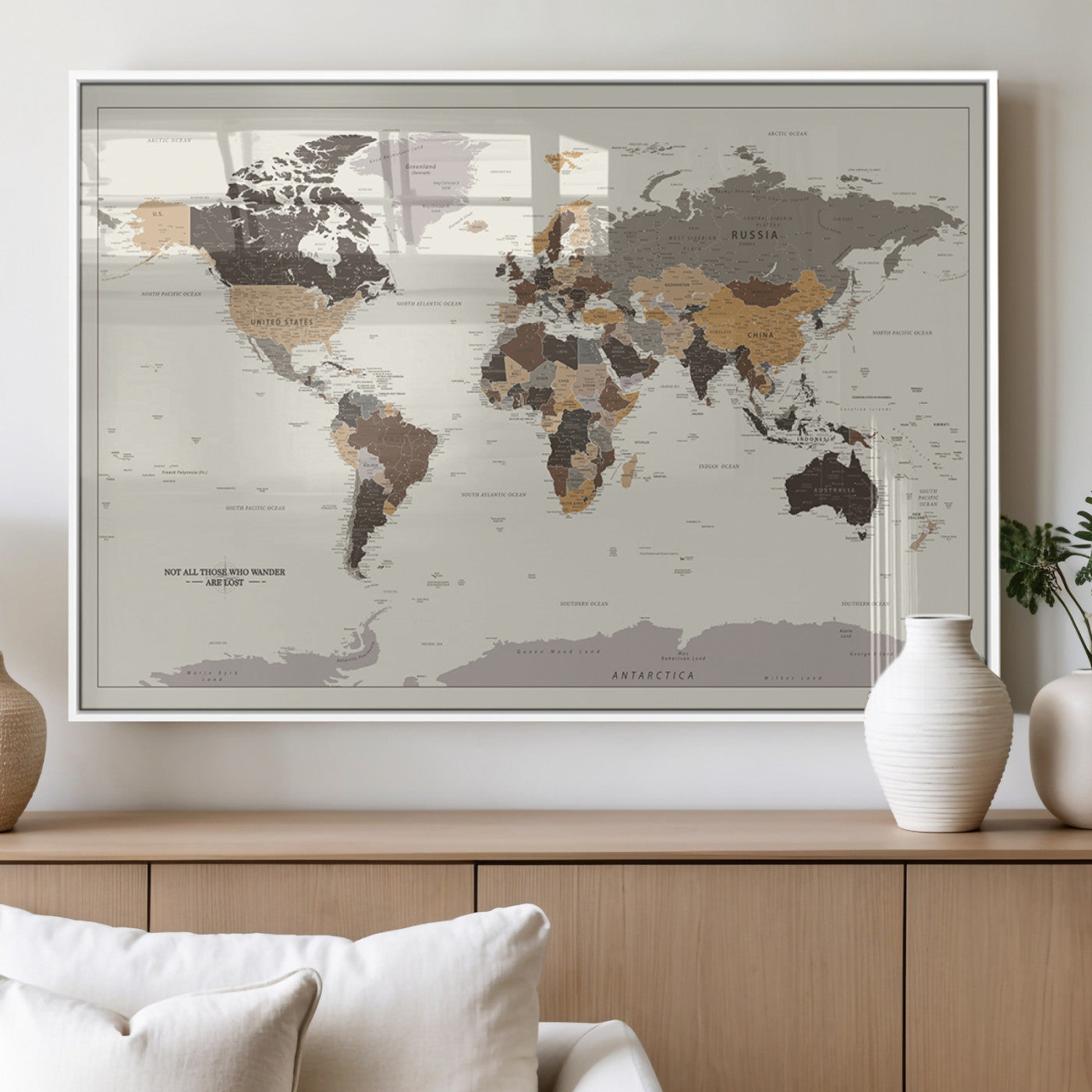 MGV-FP-36X24-3P - Push Pin World Map Canvas Print – Framed Wall Art for Couples to Track Their Travels – Anniversary