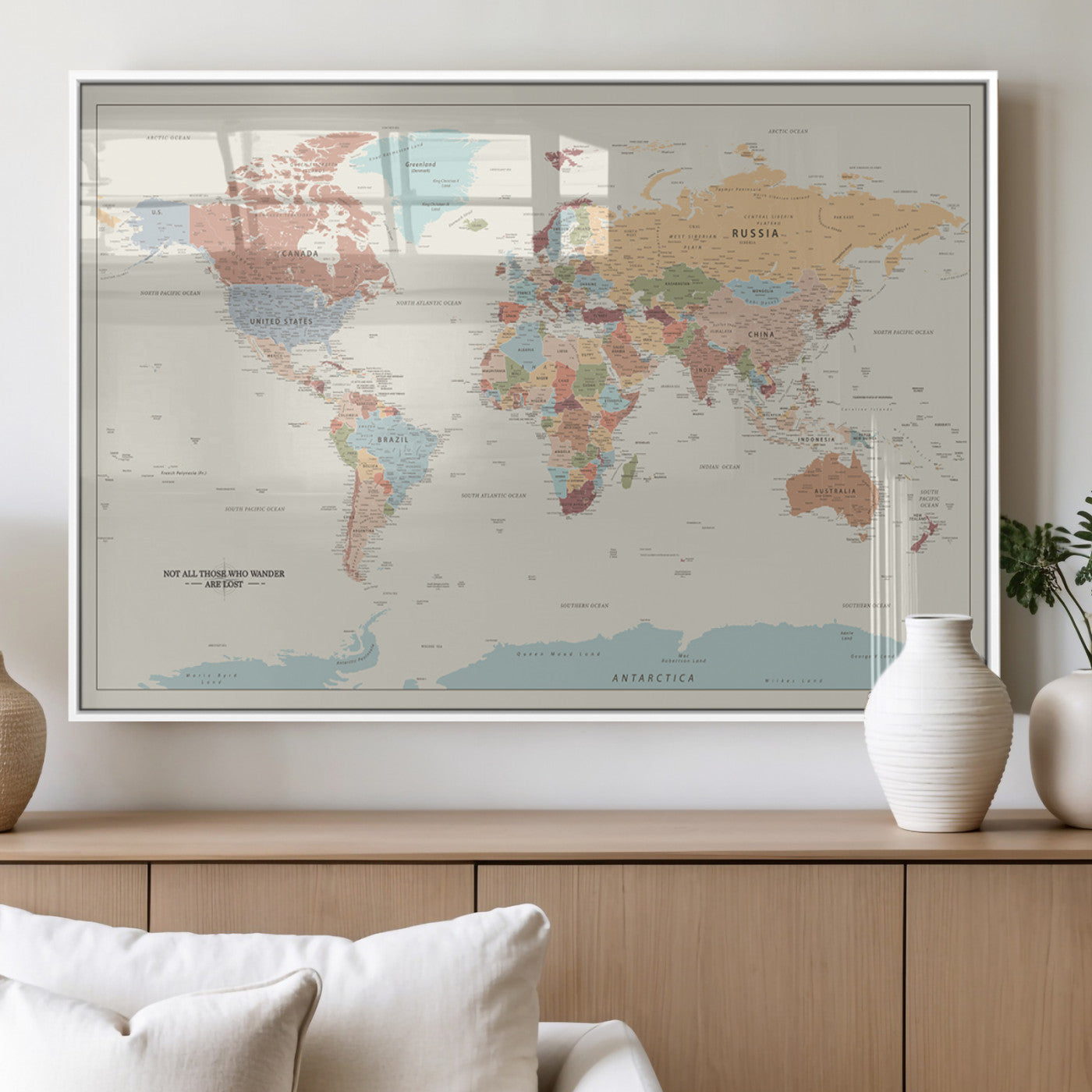 MGV-FP-60X30-3P - Push Pin World Map Canvas Print – Framed Wall Art for Couples to Track Their Travels – Anniversary
