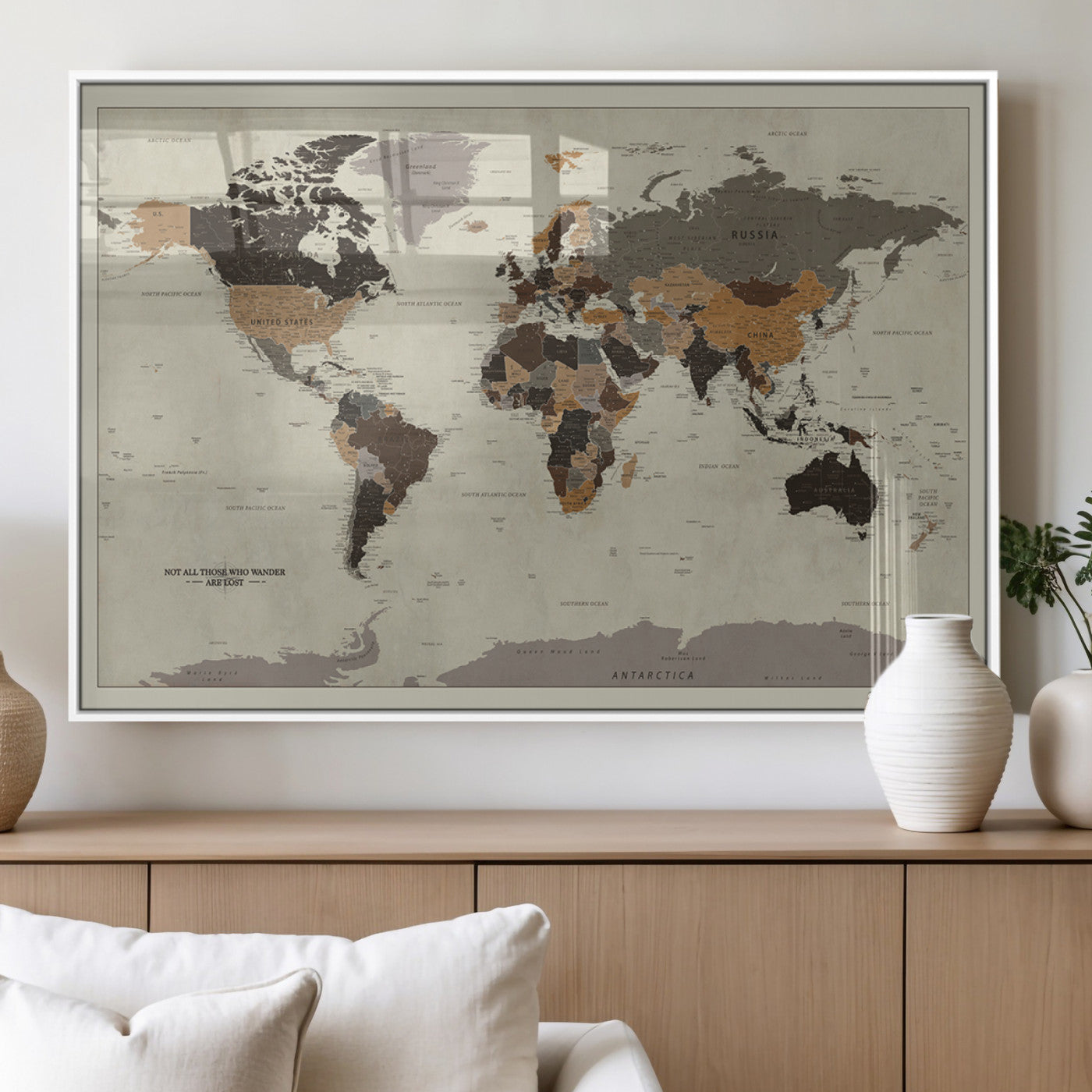 MGV-FP-36X24-3P - Push Pin World Map Canvas Print – Framed Wall Art for Couples to Track Their Travels – Anniversary