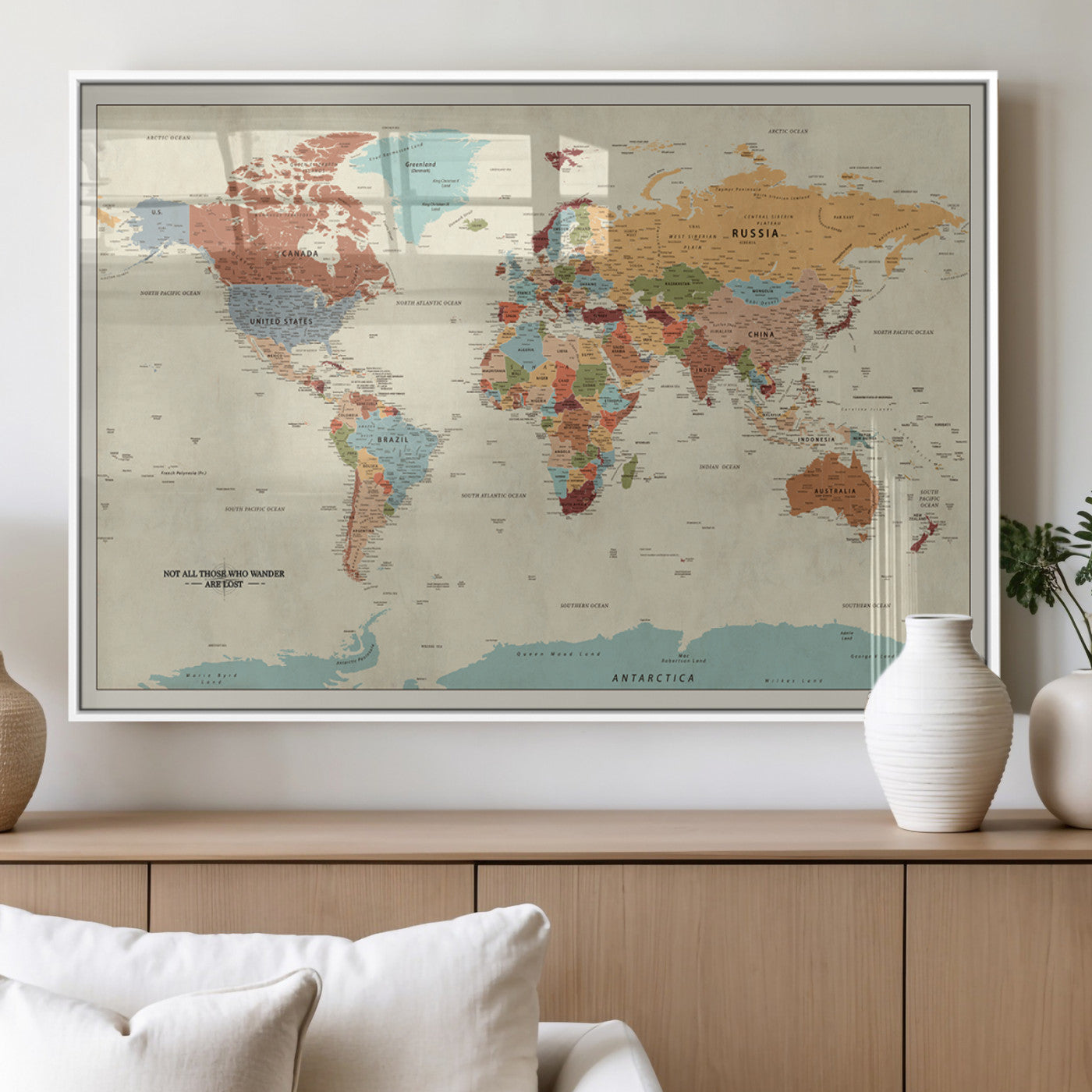 MGV-FP-36X24-3P - Push Pin World Map Canvas Print – Framed Wall Art for Couples to Track Their Travels – Anniversary
