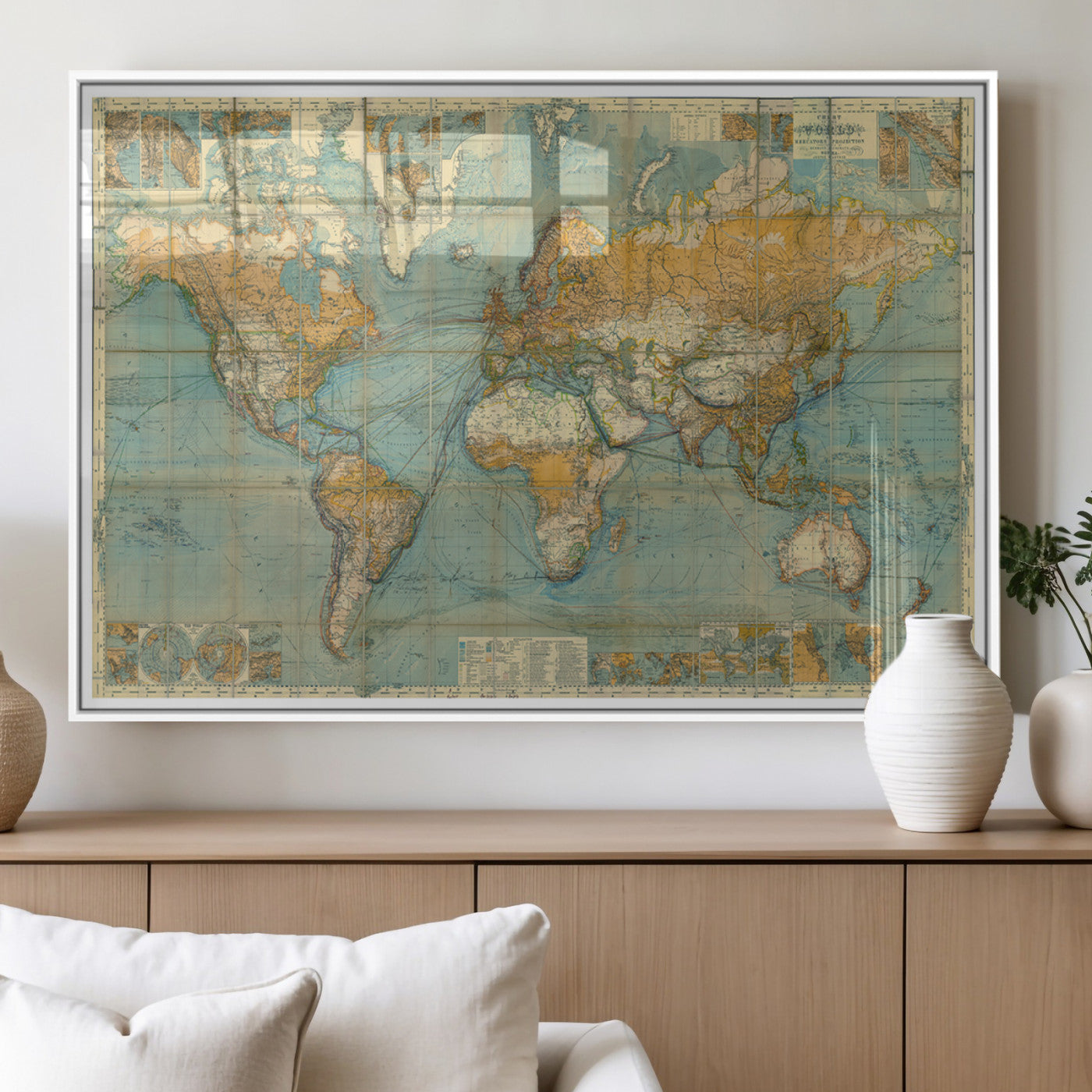 MGV-FP-60X30-3P - Push Pin World Map Canvas Print – Framed Wall Art for Couples to Track Their Travels – Anniversary