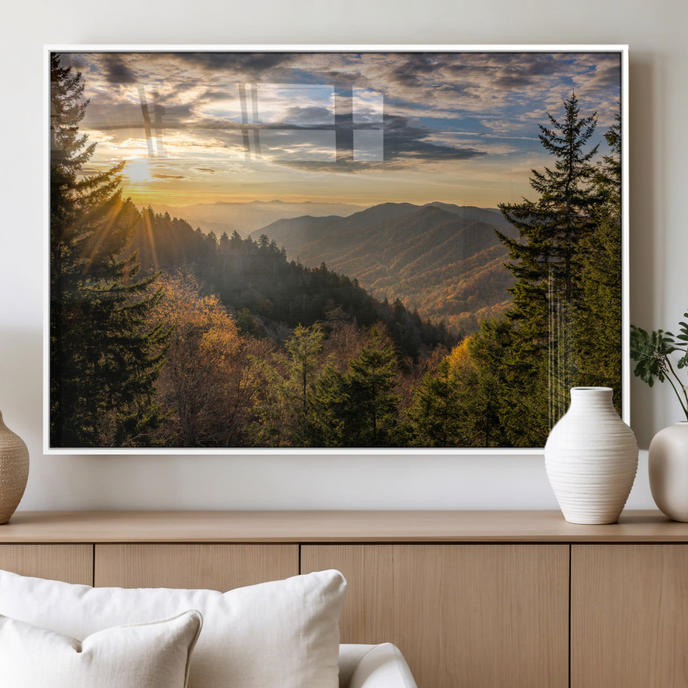 MGV-FP-60X30-3P - Sunrise Over the Smoky Mountains Canvas Wall Art – Breathtaking Scenic Landscape Photography in a