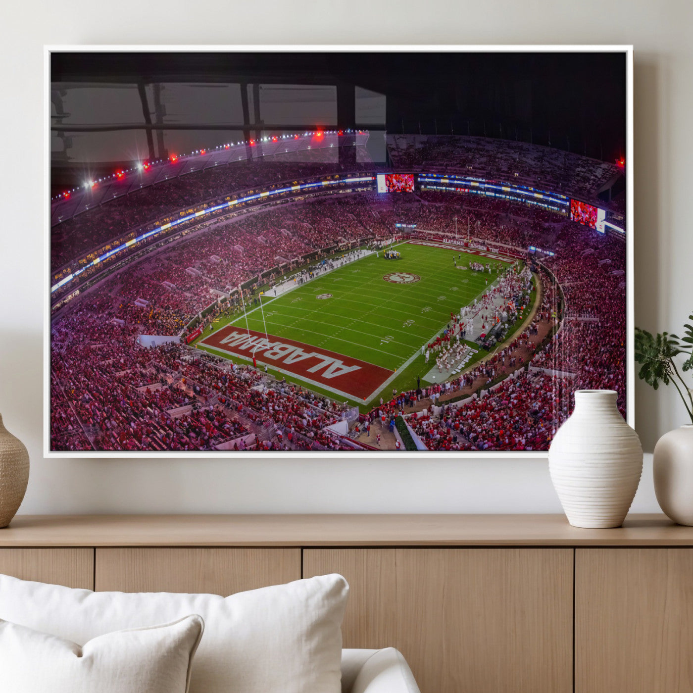 MGV-FP-60X30-3P - Bryant-Denny Stadium Night Game Triple Canvas Wall Art - Alabama Crimson Tide Football Match