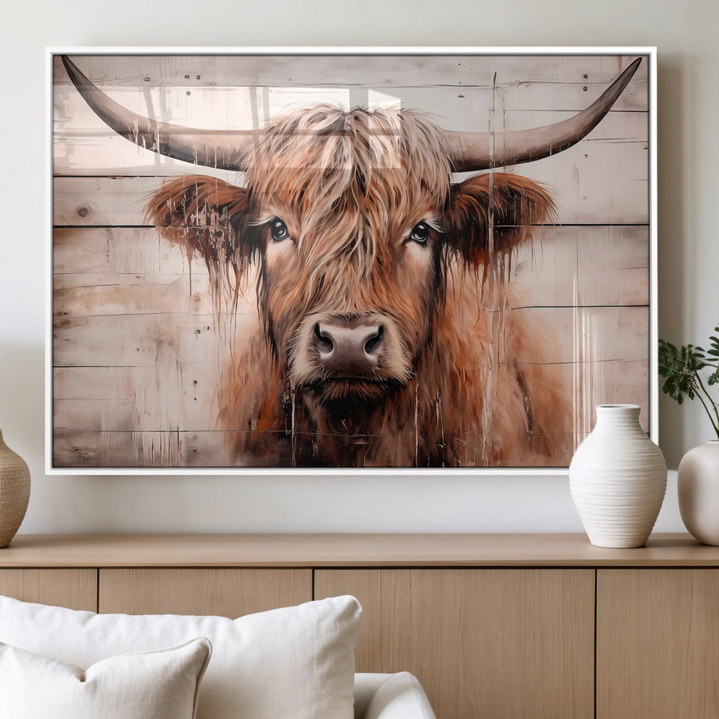 MGV-FP-60X30-3P - Vintage Scottish Highland Cow Cattle Art Print Farmhouse Wall Art Canvas Print