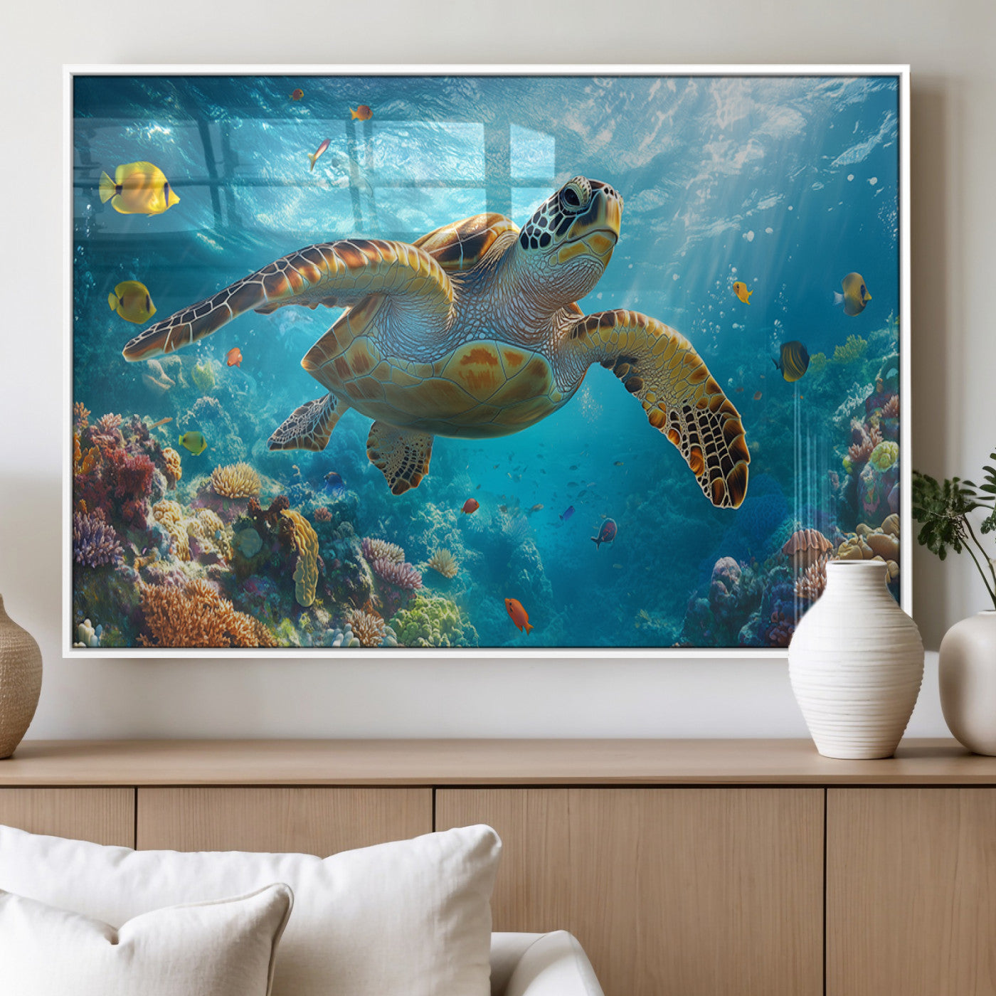 MGV-FP-60X30-3P - Sea Turtle Underwater Canvas Wall Art Print - Vibrant Ocean Wildlife Decor, Marine Wall Art