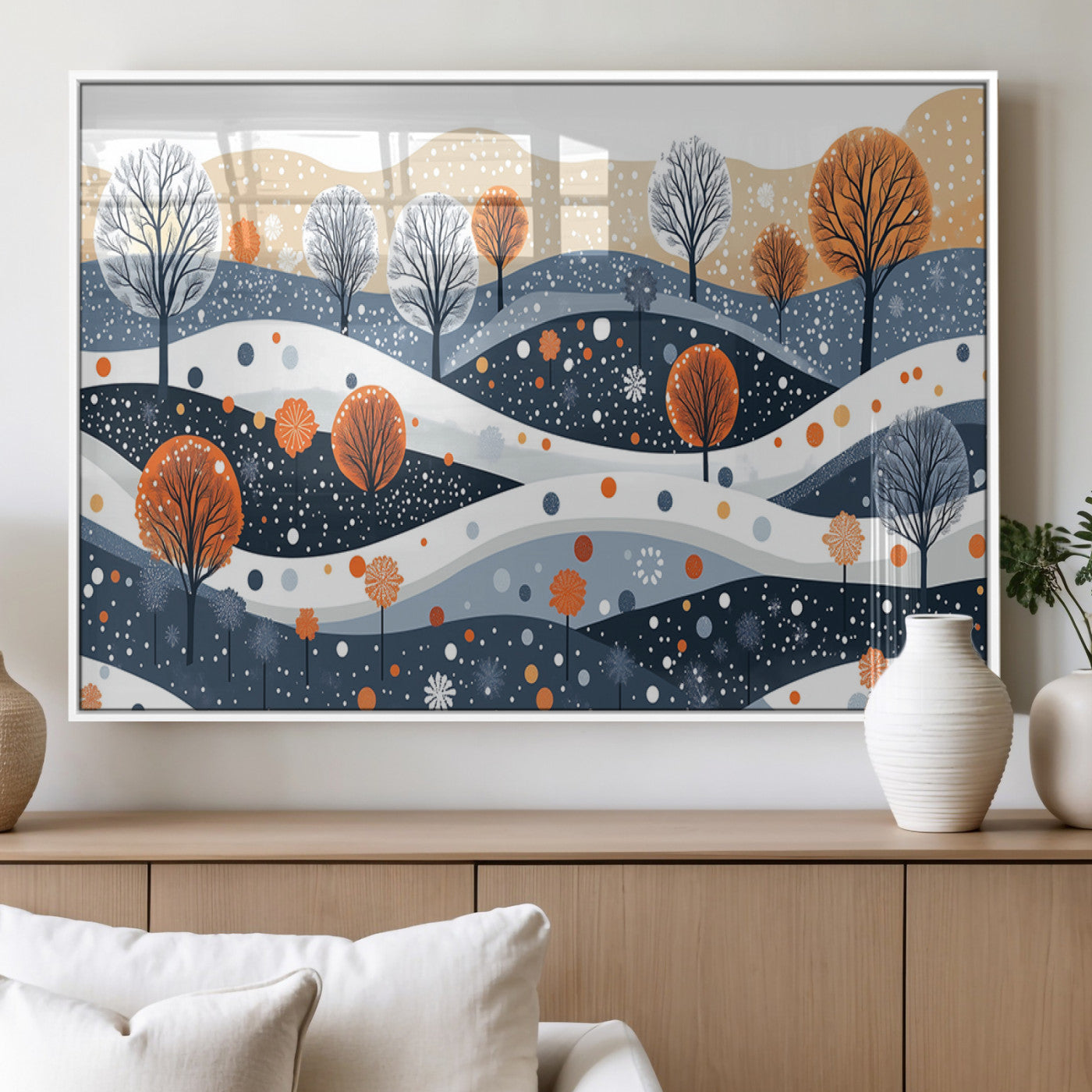 MGV-FP-36X24-3P - Abstract Winter Landscape Canvas Wall Art Print -  Large Colorful Nature Wall Decor