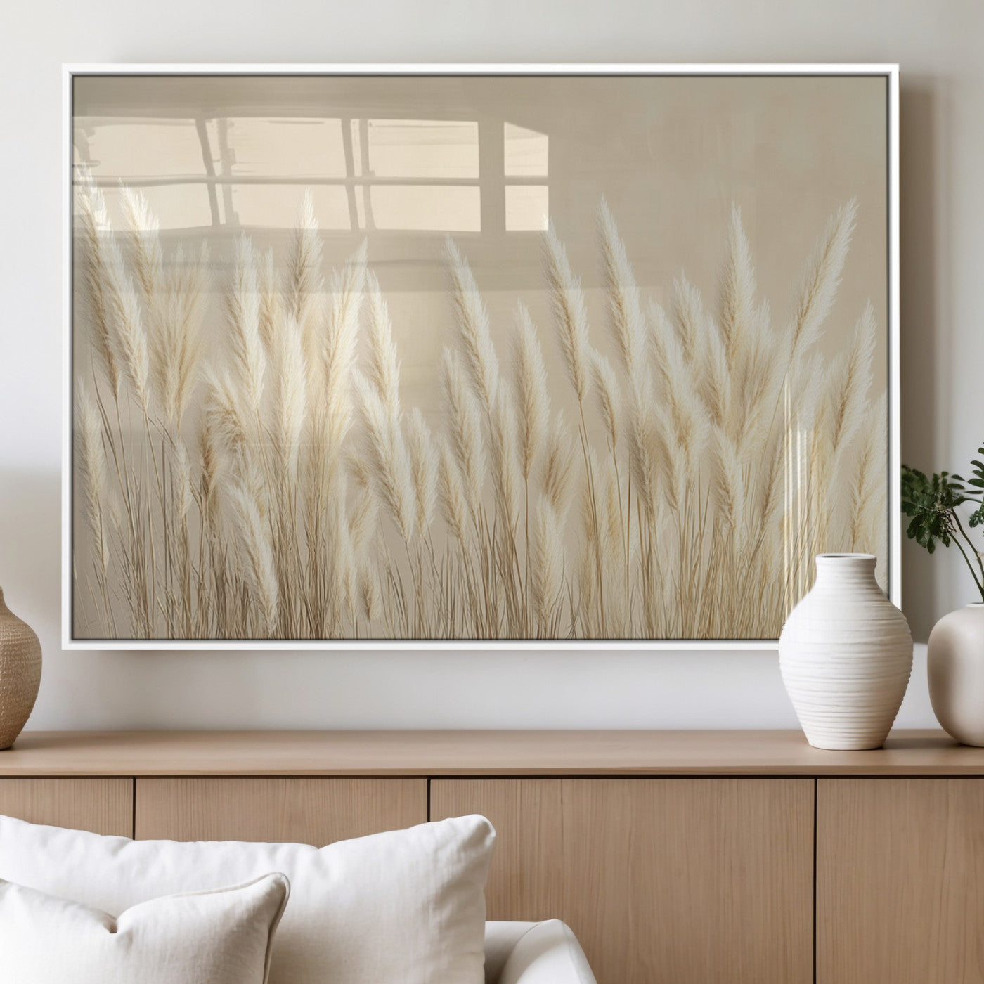 MGV-FP-60X30-3P - Grass Wall Art Print - Elegant Neutral Decor for Living Room, Boho Minimalist Artwork, Ready to Hang