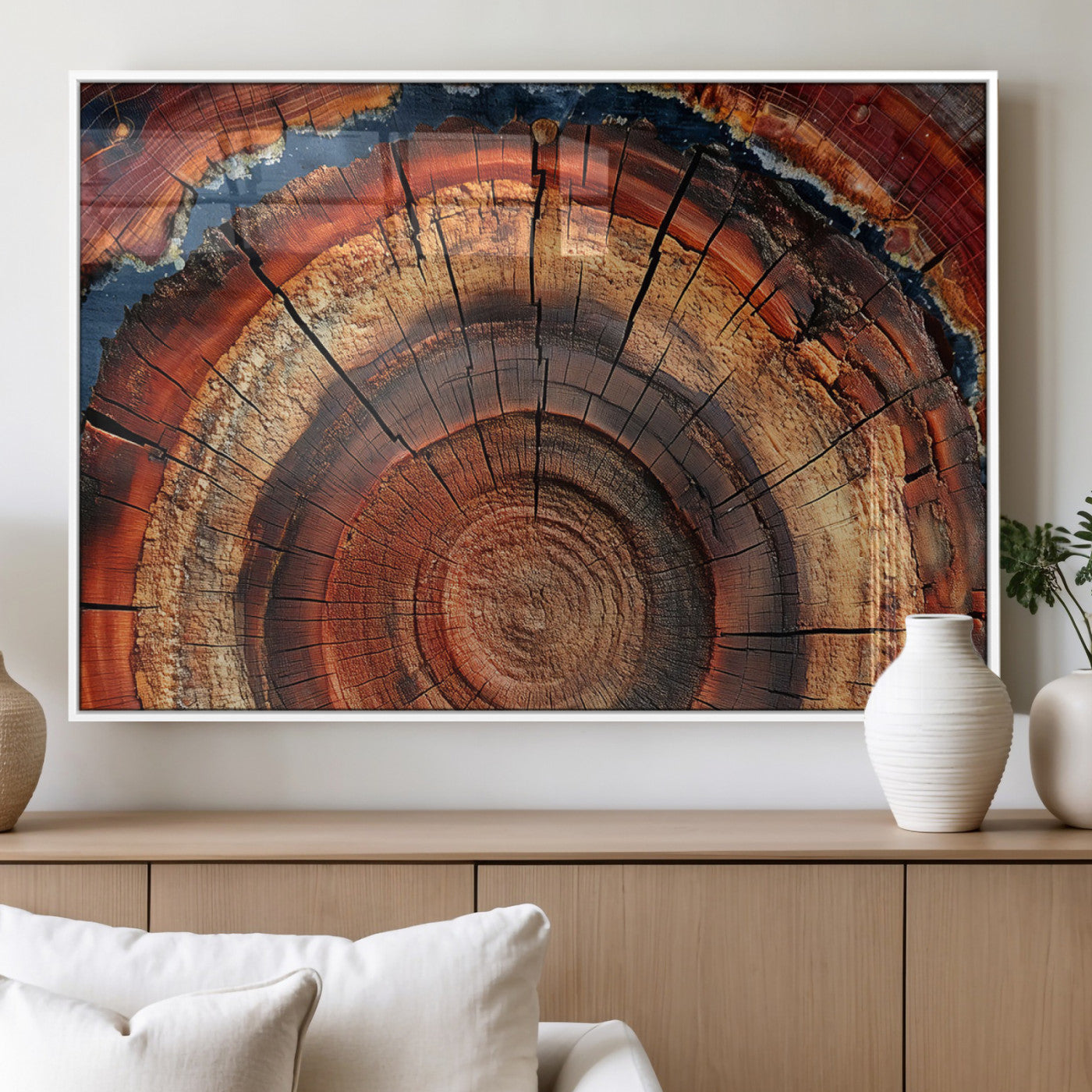 MGV-FP-60X30-3P - Abstract Tree Ring Art, Colorful Tree Ring Wall Decor, Minimalist Home Canvas Art, Modern Farmhouse