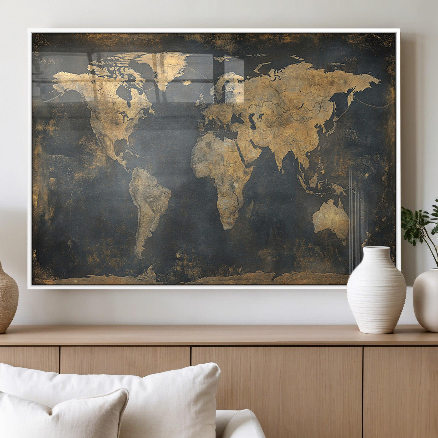MGV-FP-60X30-3P - Push Pin World Map Canvas Print – Framed Wall Art for Couples to Track Their Travels – Anniversary