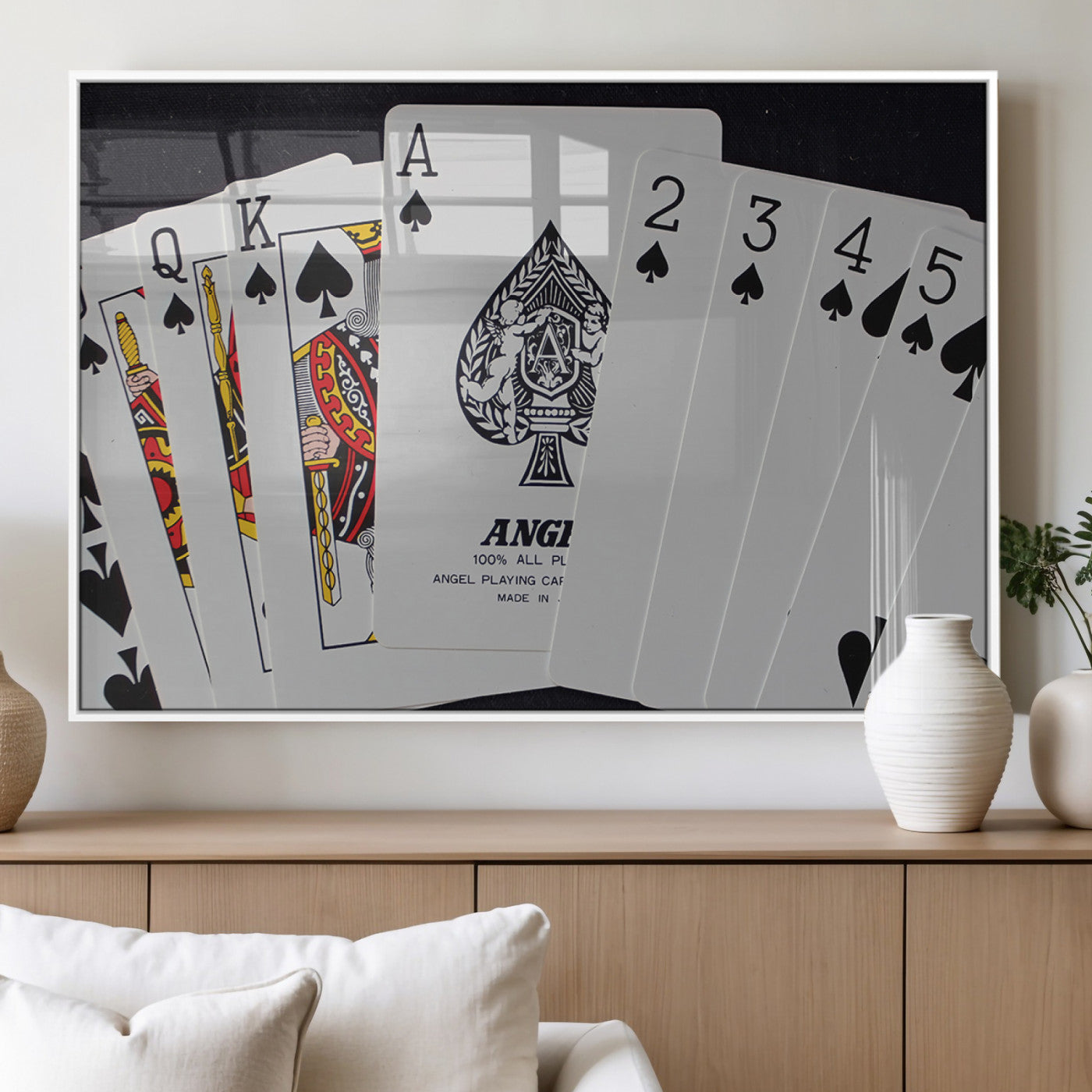 MGV-FP-60X30-3P - Poker Wall Art - Playing Cards Canvas Wall Art Print - Ace of Spades and Royal Flush Design, Perfect