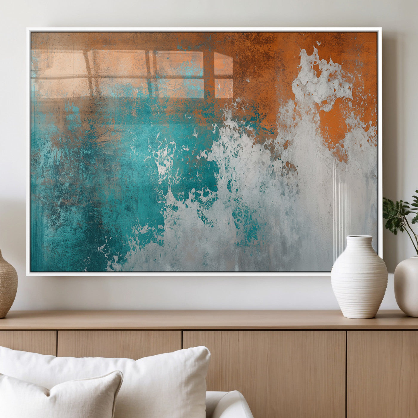 MGV-FP-36X24-3P - Vintage Abstract Print - Bold Teal and Orange Canvas Wall Art - Retro-Vintage Abstract Orange Canvas