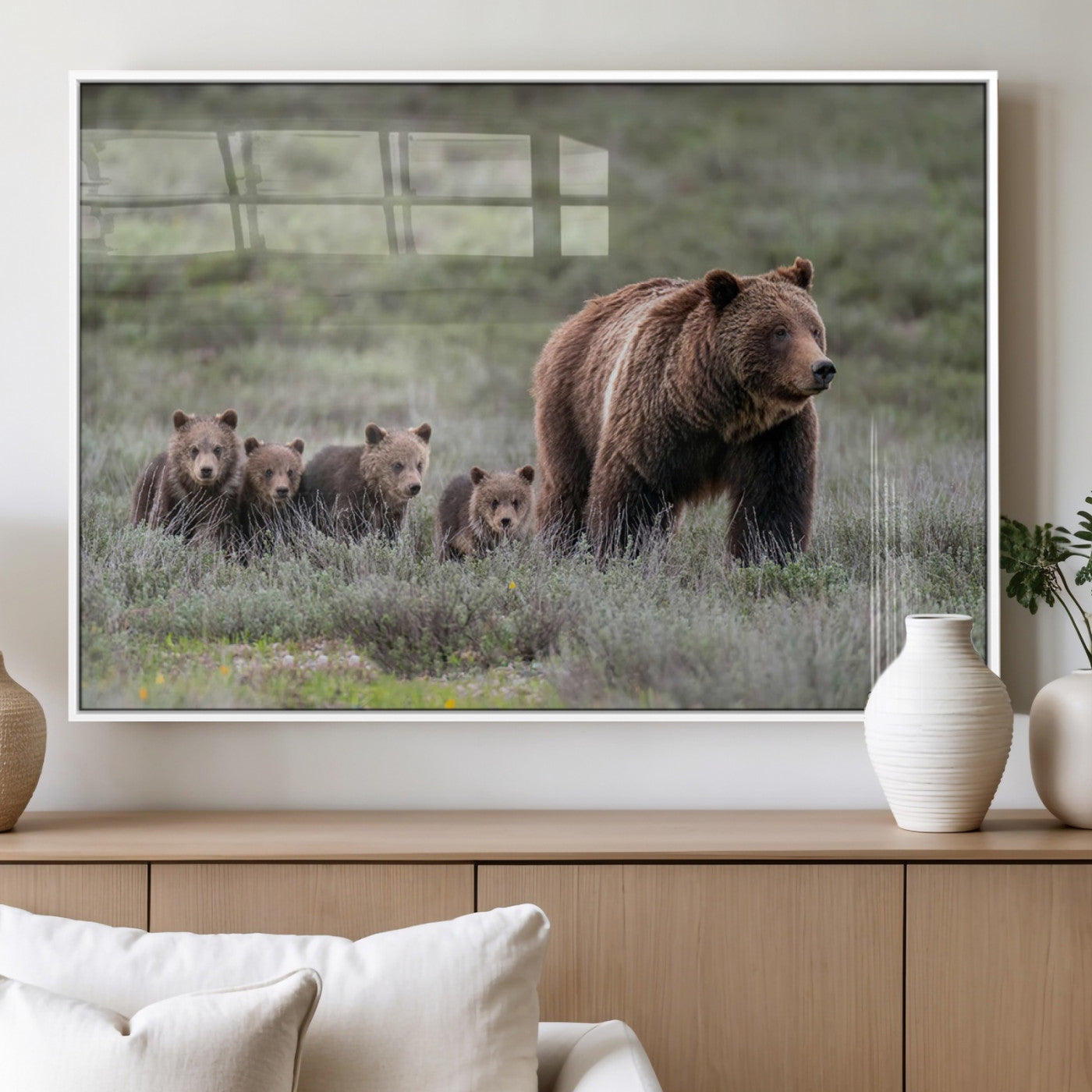 MGV-FP-60X30-3P - Wildlife Photography of 399 Grizzly Bear Cubs | Queen of the Tetons Canvas Wall Art Print