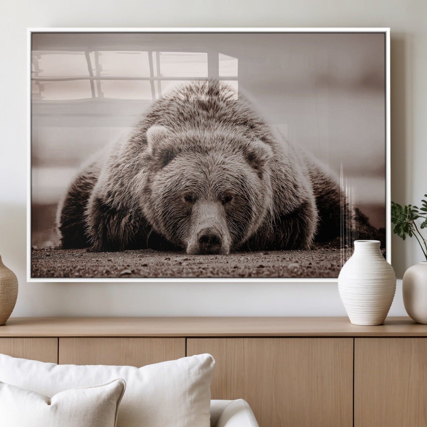 MGV-FP-36X24-3P - Grizzly Bear Wall Art Print - Bear Canvas Wall Art - Rustic Bear Portrait Canvas Print for Cabin