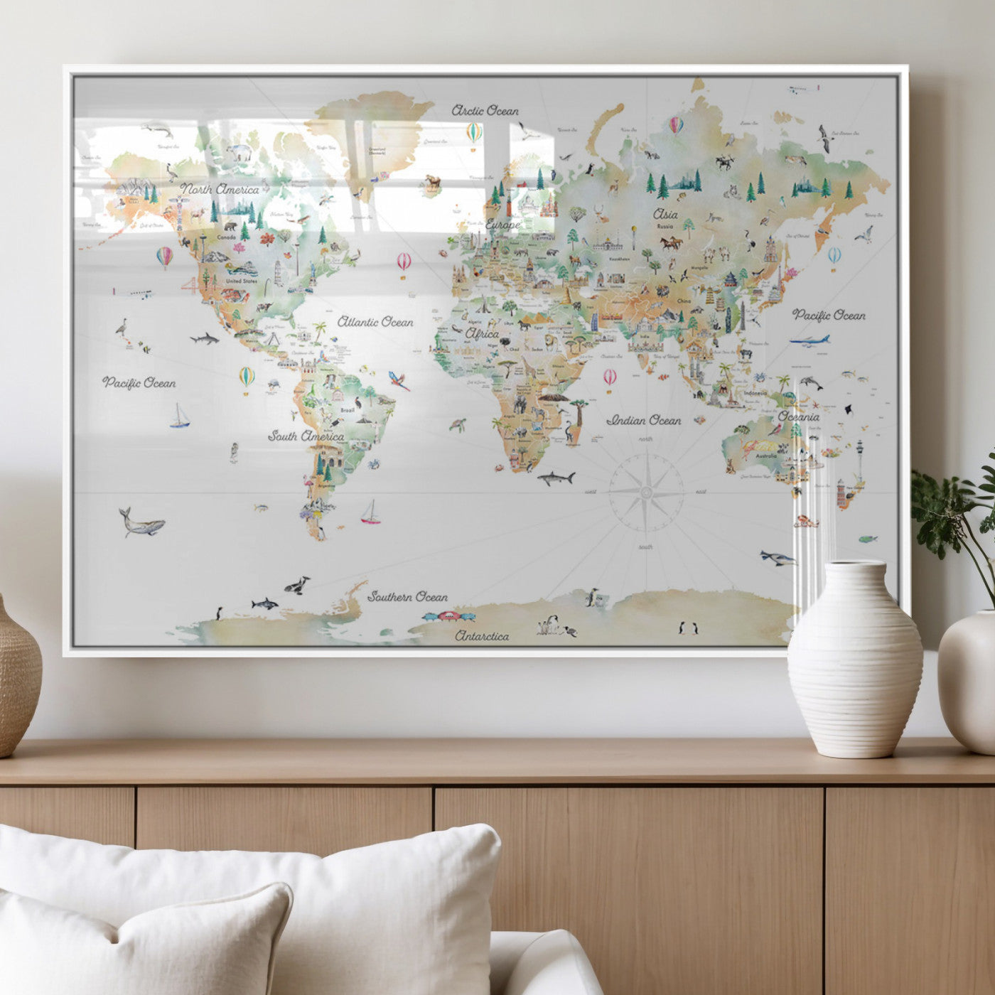 MGV-FP-36X24-3P - Push Pin World Map Canvas Print – Framed Wall Art for Couples to Track Their Travels – Anniversary