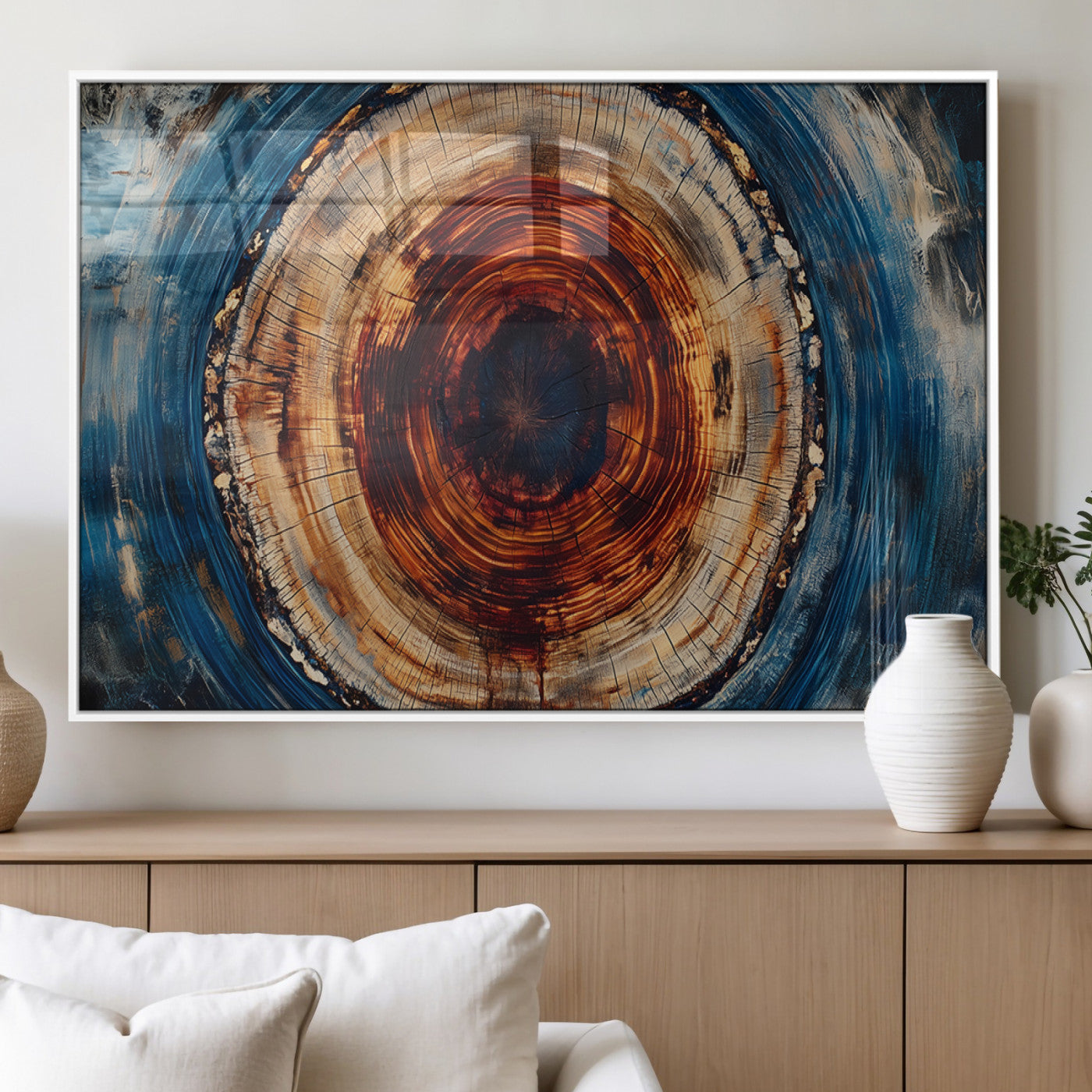 MGV-FP-36X24-3P - Abstract Framed Tree Rings Wall Decor, Wood Grain Rings Artwork Print, Nature Woodland Modern Wall