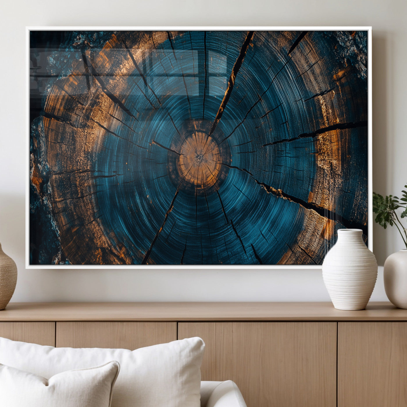 MGV-FP-36X24-3P - Farmhouse Wall Art - Abstract Tree Rings Canvas Wall Art Print, Framed Wood Grain Rings Artwork