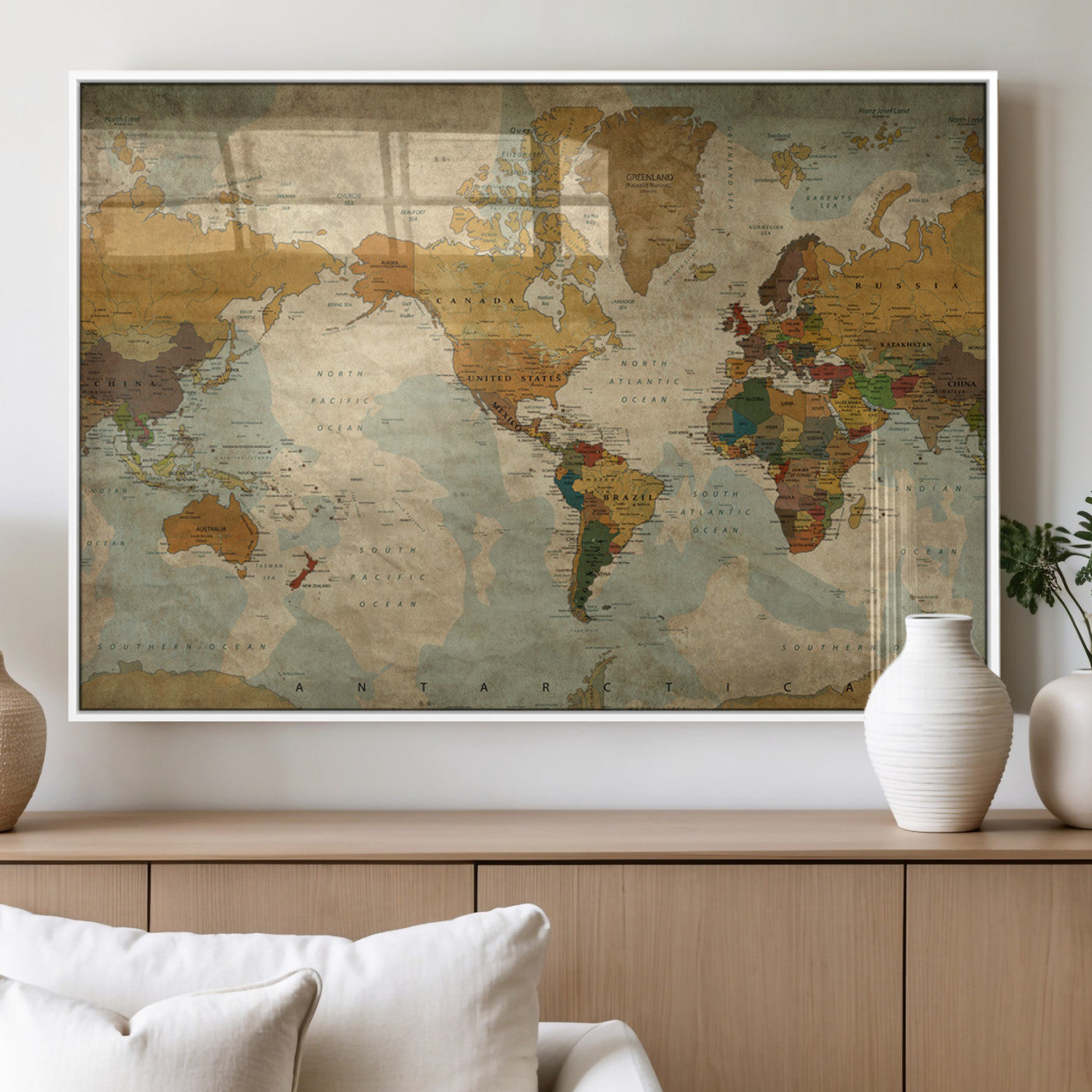 MGV-FP-60X30-3P - Push Pin World Map Canvas Print – Framed Wall Art for Couples to Track Their Travels – Anniversary