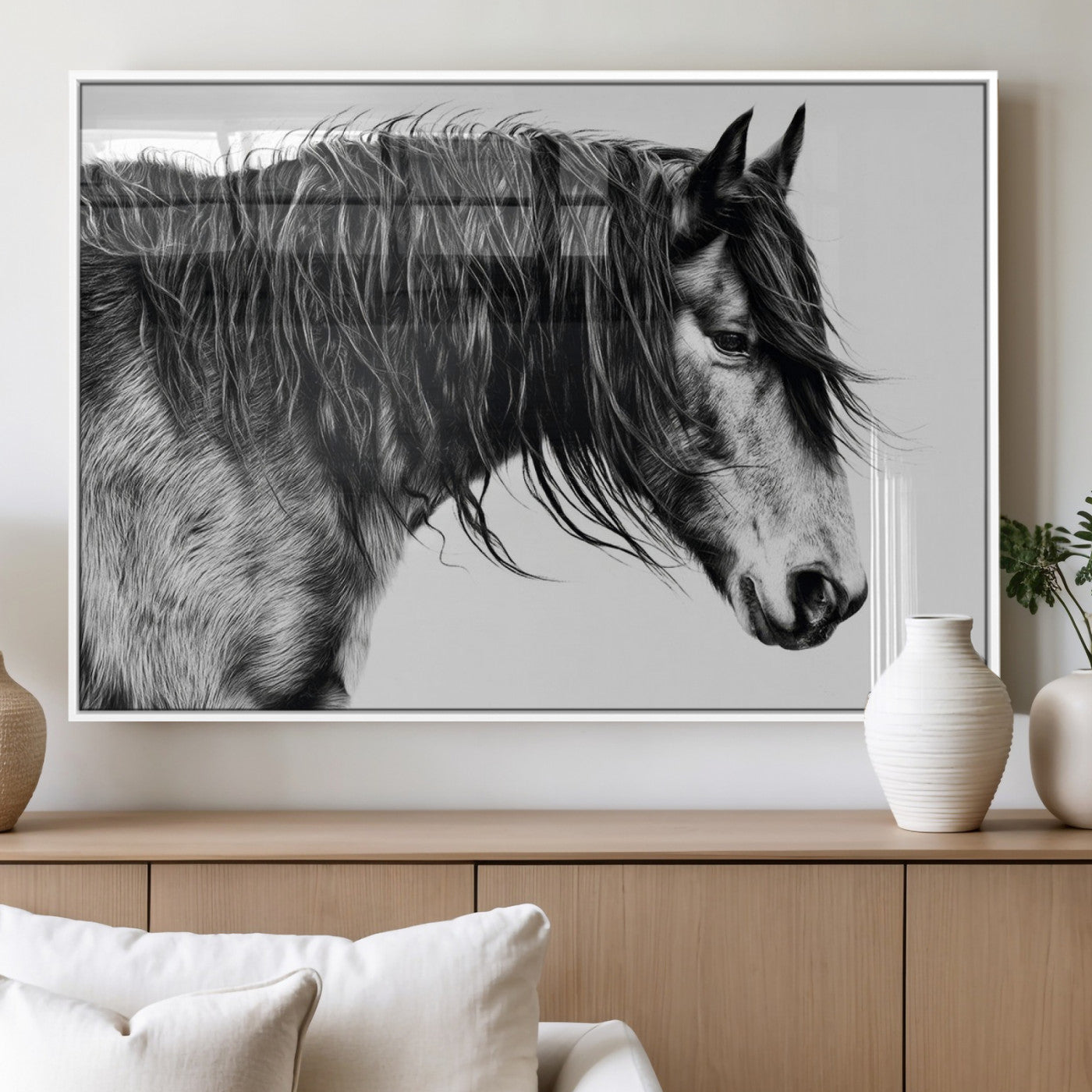 MGV-FP-60X30-3P - Black Horse Wall Art Canvas Print for Farmhouse Decor and Woodland Decoration