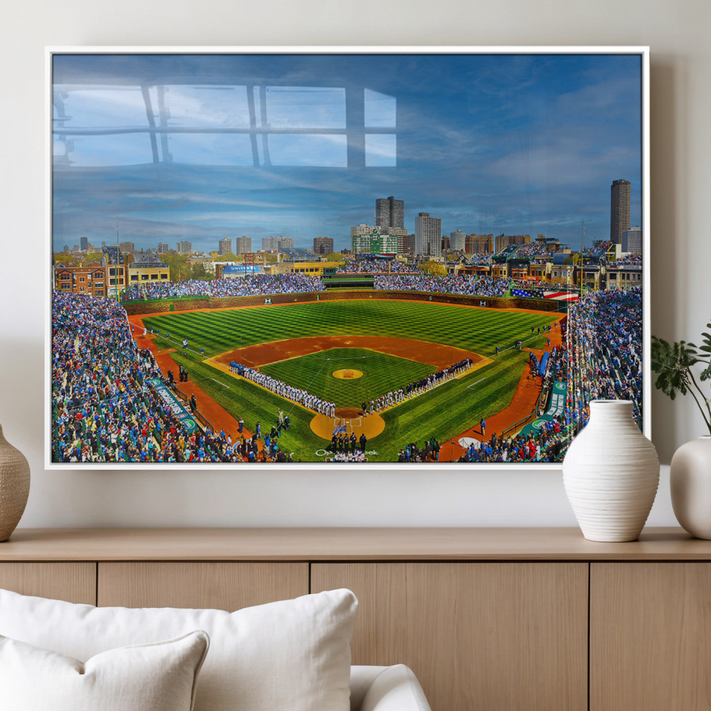 MGV-FP-60X30-3P - Wrigley Field Chicago Cubs Panoramic Multi Piece Canvas Wall Art - Iconic Baseball Stadium Canvas