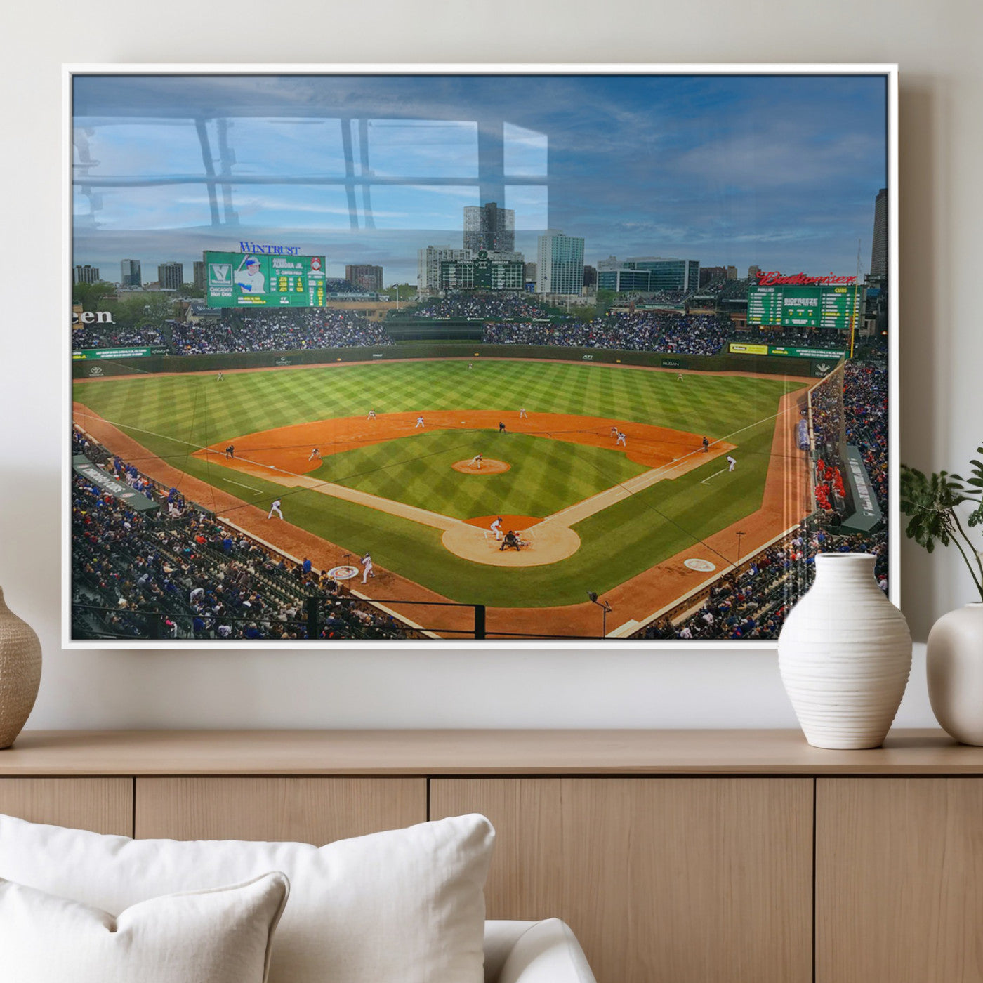 MGV-FP-60X30-3P - Wrigley Field Chicago Cubs Panoramic Multi Piece Canvas Wall Art - Iconic Baseball Stadium Print for