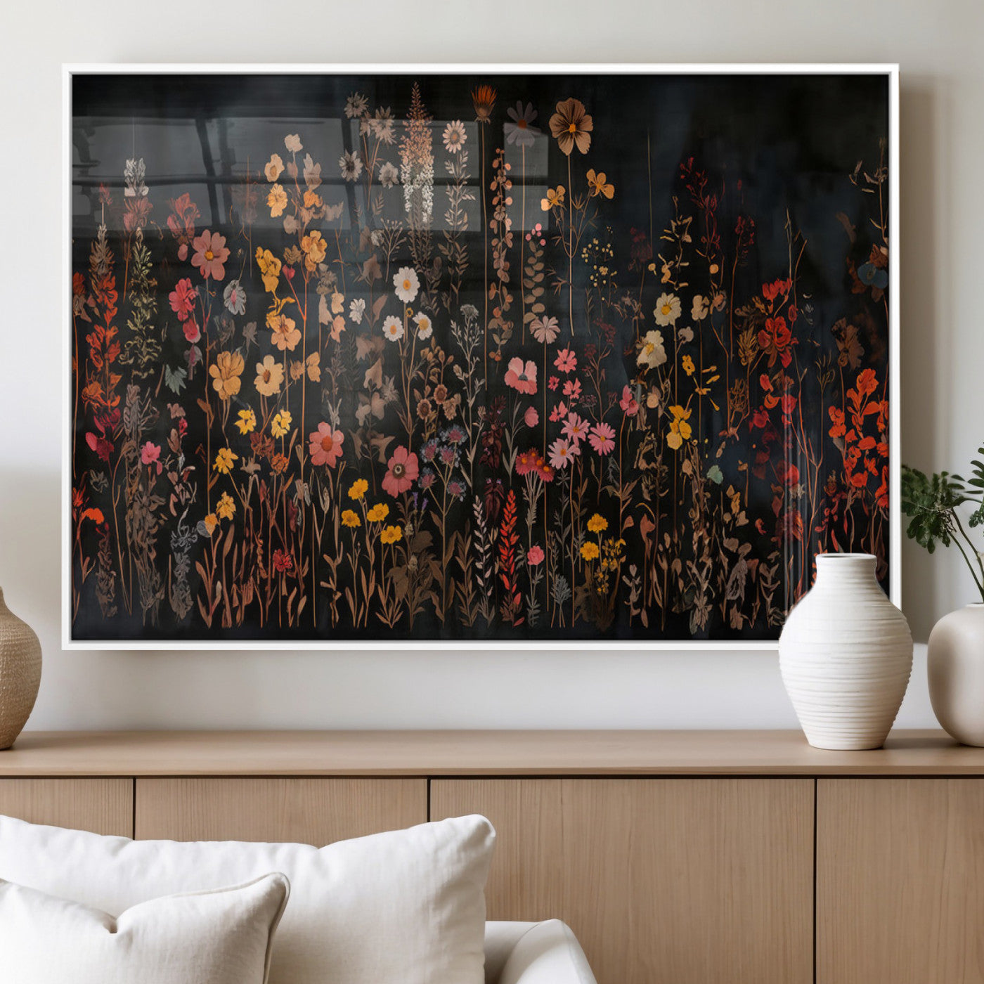 MGV-FP-60X30-3P - Dark Floral Canvas Wall Art - Moody Botanical Flower Print - Rustic Floral Wall Decor for Home -