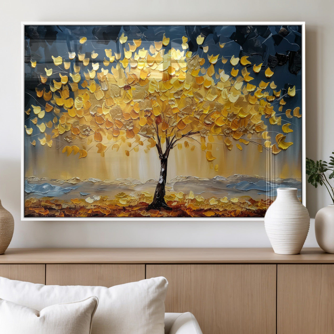 MGV-FP-36X24-3P - Golden Autumn Tree Wall Art – Canvas Print of Vibrant Fall Leaves, Seasonal Nature Scene Beautiful Fall Decor for Home, Office or Guest Room
