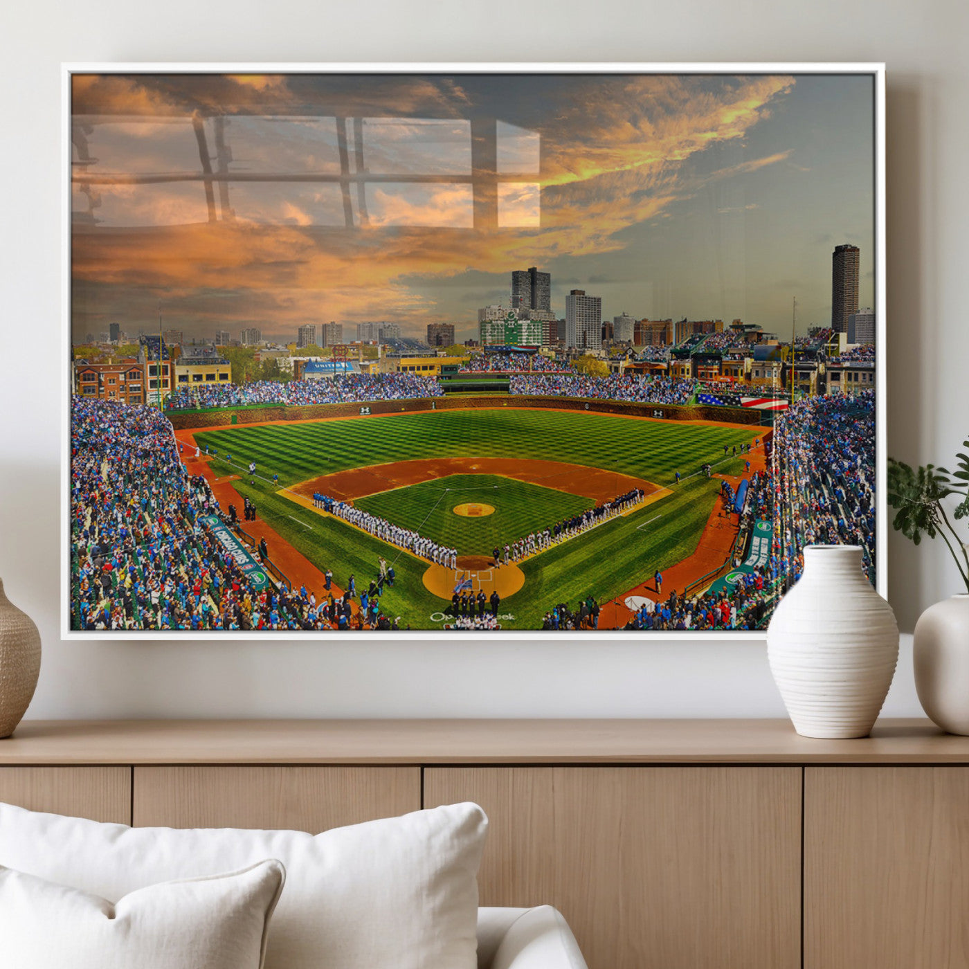 MGV-FP-60X30-3P - Chicago Wrigley Field Canvas Wall Art - Iconic Baseball Stadium Art Print - Wrigley Field Chicago