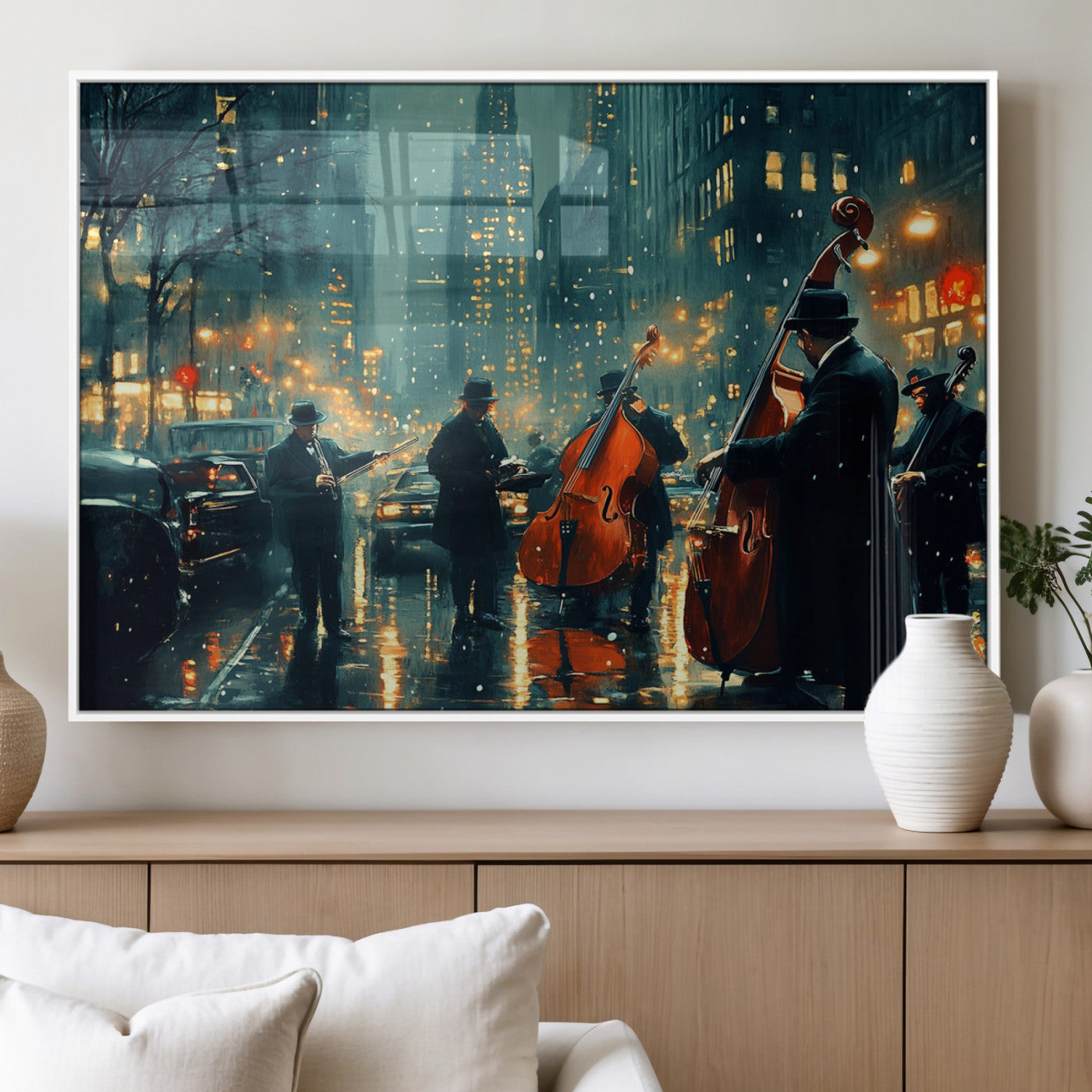 MGV-FP-60X30-3P - African American Jazz Art Print - Framed Abstract Music Canvas - Colorful Instrument Poster for