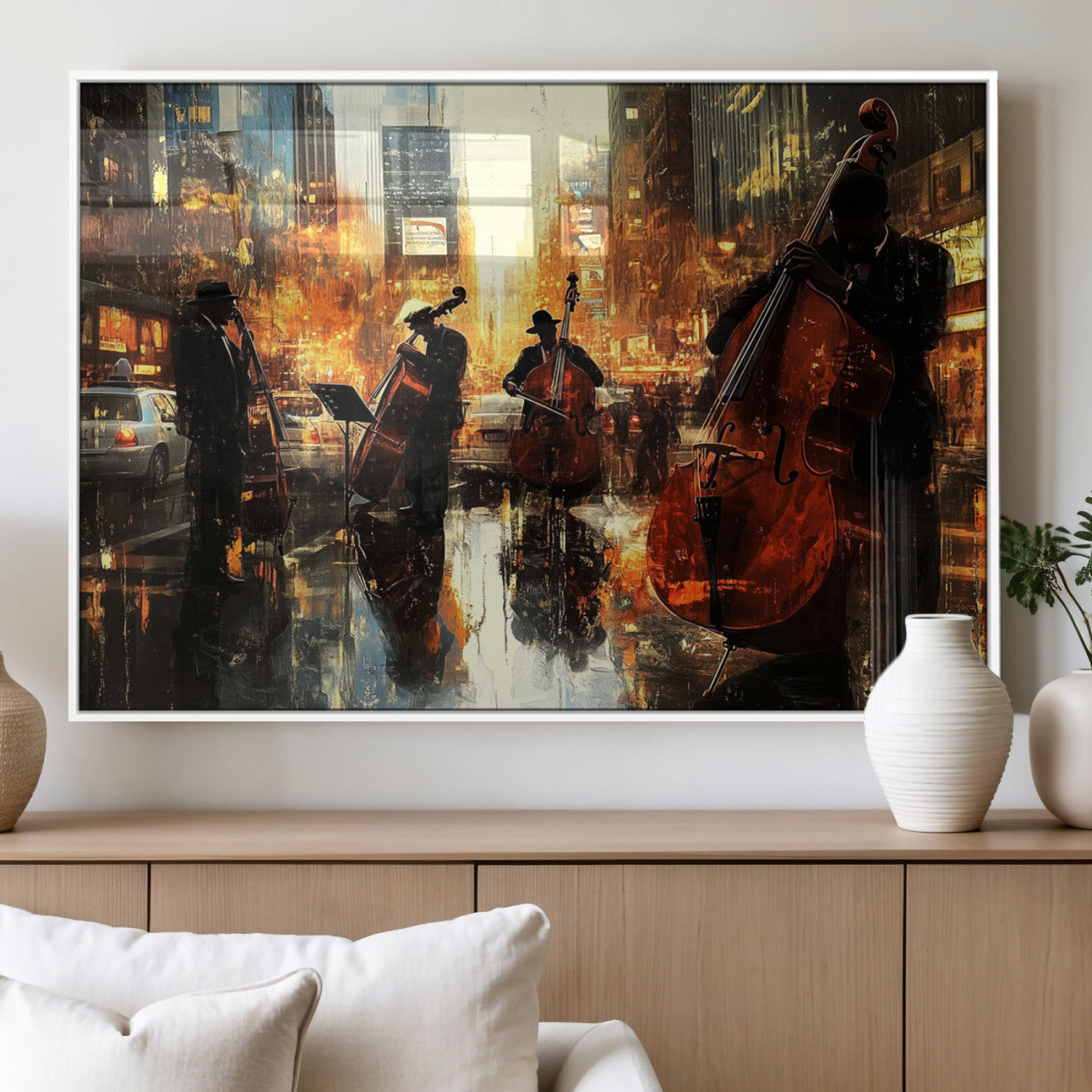 MGV-FP-60X30-3P - African American Abstract Jazz Wall Art - Framed Abstract Music Canvas - Colorful Instrument Canvsa