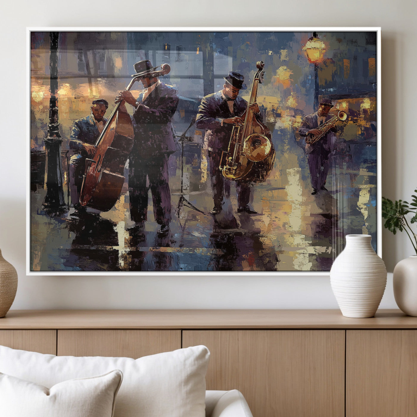 MGV-FP-60X30-3P - Afro Abstract Jazz Music Canvas Print - African American Wall Art - Colorful Framed Afro Abstract
