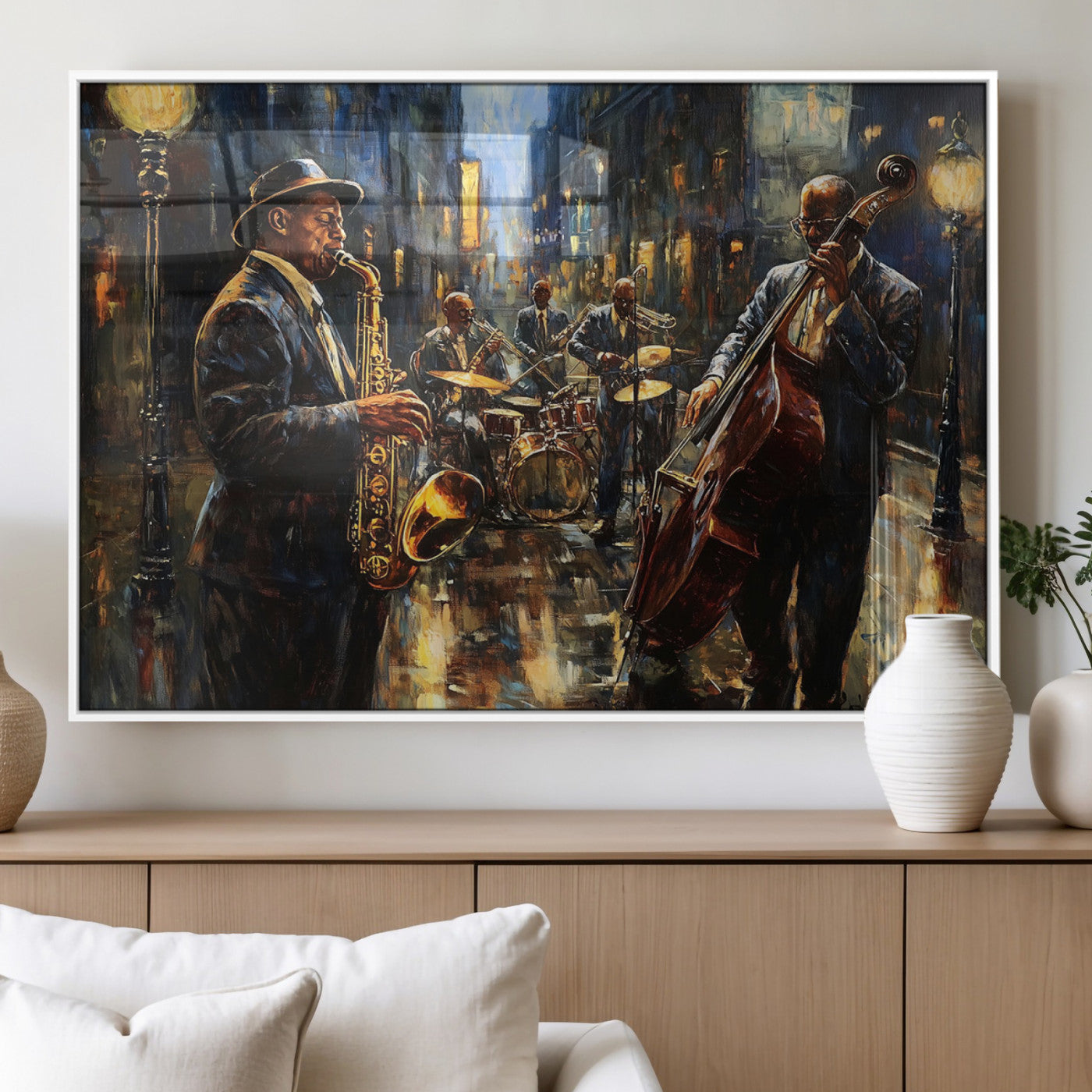 MGV-FP-60X30-3P - Jazz Canvas Wall Art Print - Abstract African American Music Art - Framed Posters for Living Room or