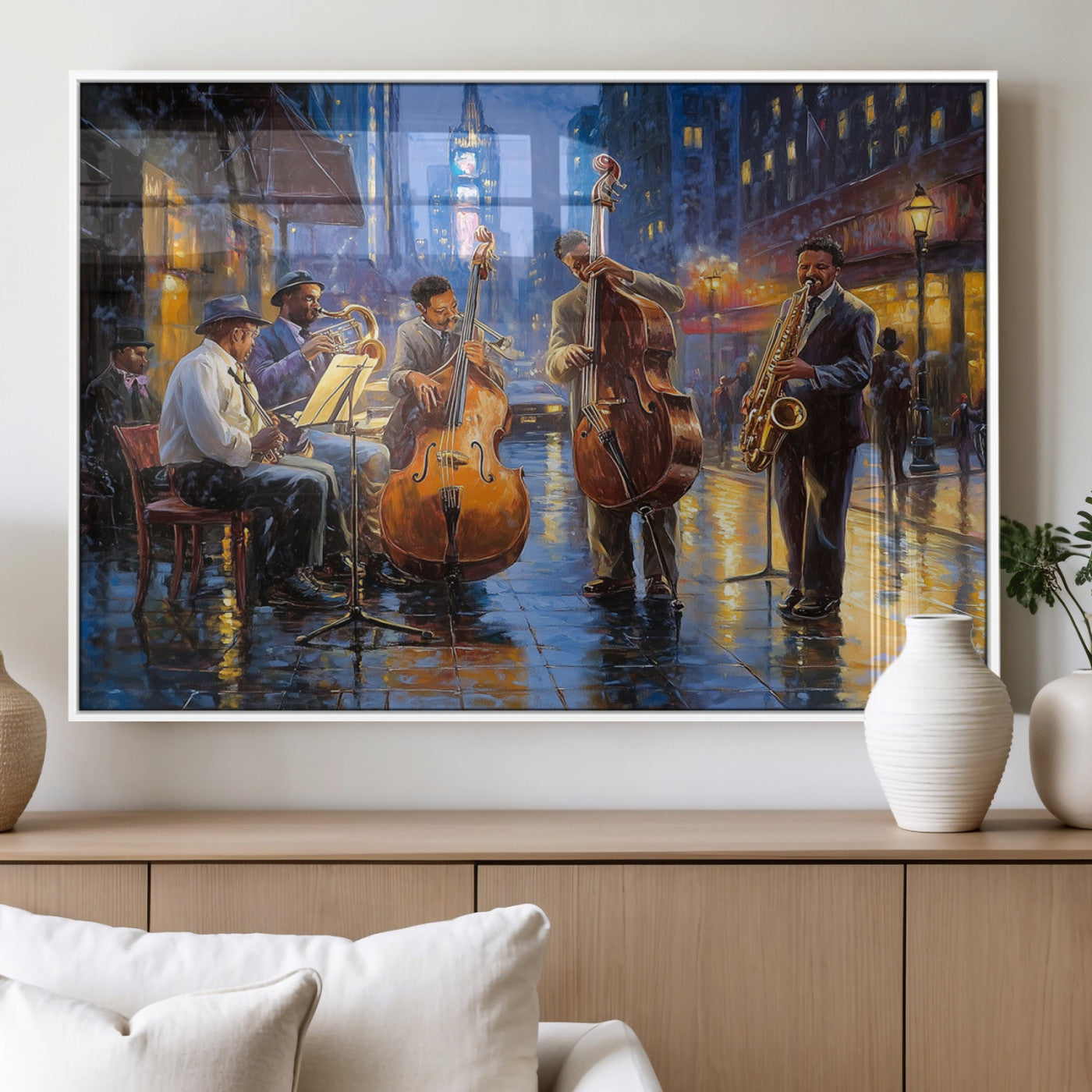MGV-FP-60X30-3P - Colorful Jazz Wall Art - African American Music Canvas Print - Framed Abstract Music Poster for Home