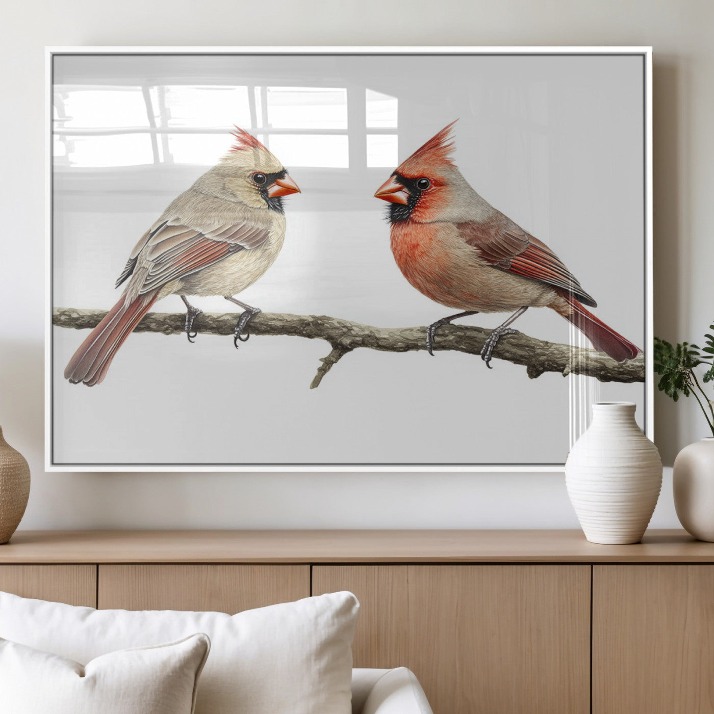 MGV-FP-60X30-3P - Cardinal Canvas Wall Art - Male and Female Cardinal Print - Nature-Inspired Bird Wall Decor for Home