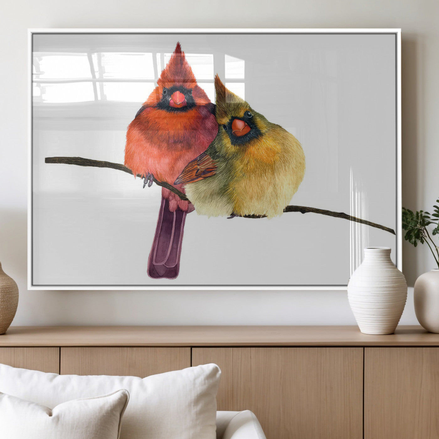 MGV-FP-60X30-3P - Cardinal Bird Canvas Wall Art - Male and Female Cardinal Print - Nature-Inspired Bird Wall Decor for
