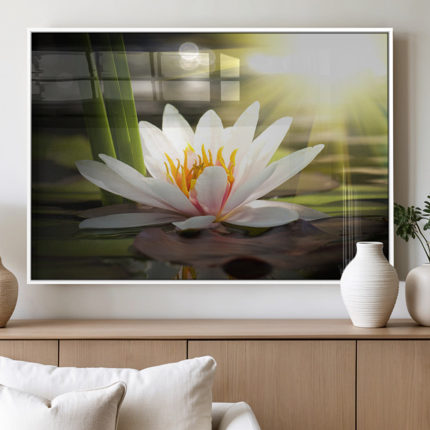 MGV-FP-60X30-3P - Lotus Flower Wall Art Canvas Print, Water Lily Large Wall Art Canvas Print