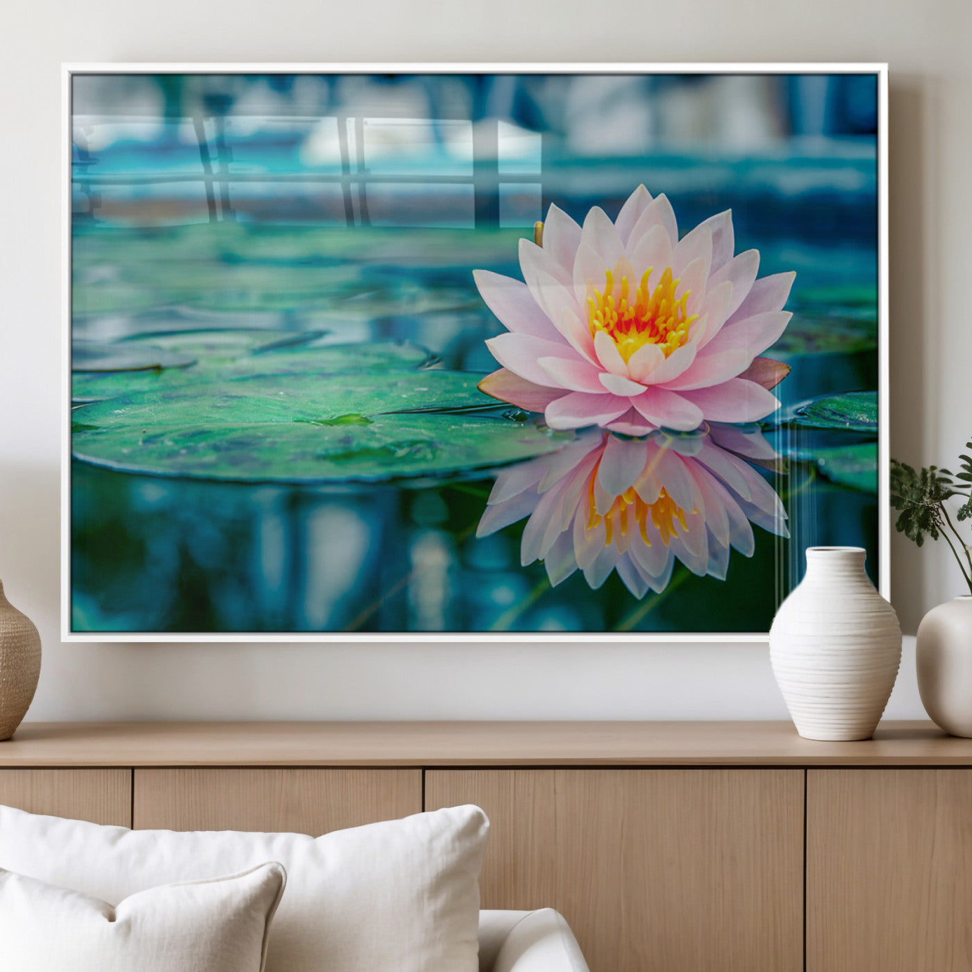 MGV-FP-60X30-3P - Lotus Flower Wall Art Canvas Print, Water Lily Large Wall Art Canvas Print for Yoga Room Decor,