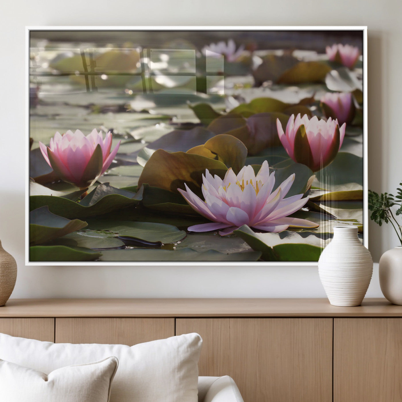 MGV-FP-60X30-3P - Lotus Flower Wall Art Canvas Print, Water Lily Large Wall Art Canvas Print for Yoga Room Decor,