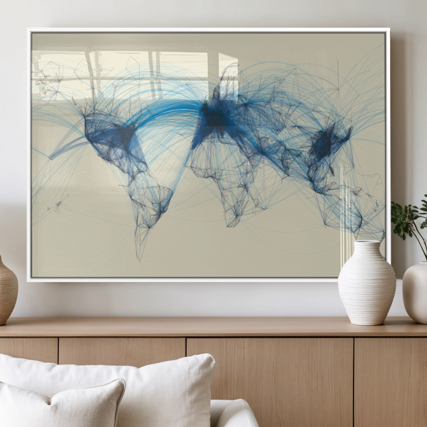 MGV-FP-36X24-3P - Flight Routes Map art Air Traffic Avi World Map with Blue Connections Canvas Wall Art – Modern