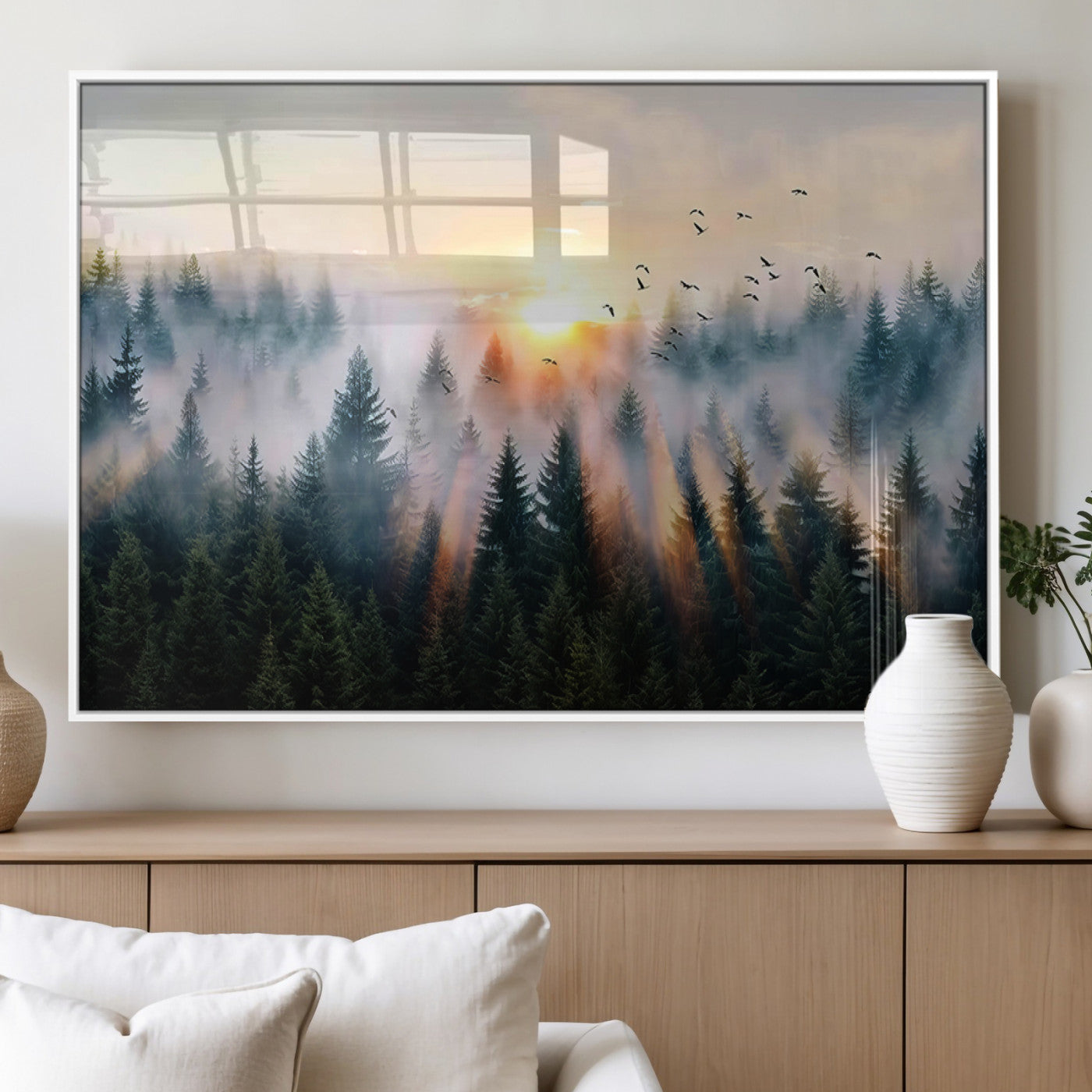MGV-FP-60X30-3P - Abstract Forest Wall Art - Serene Nature Canvas Print with Misty Forest Design for Modern Home or